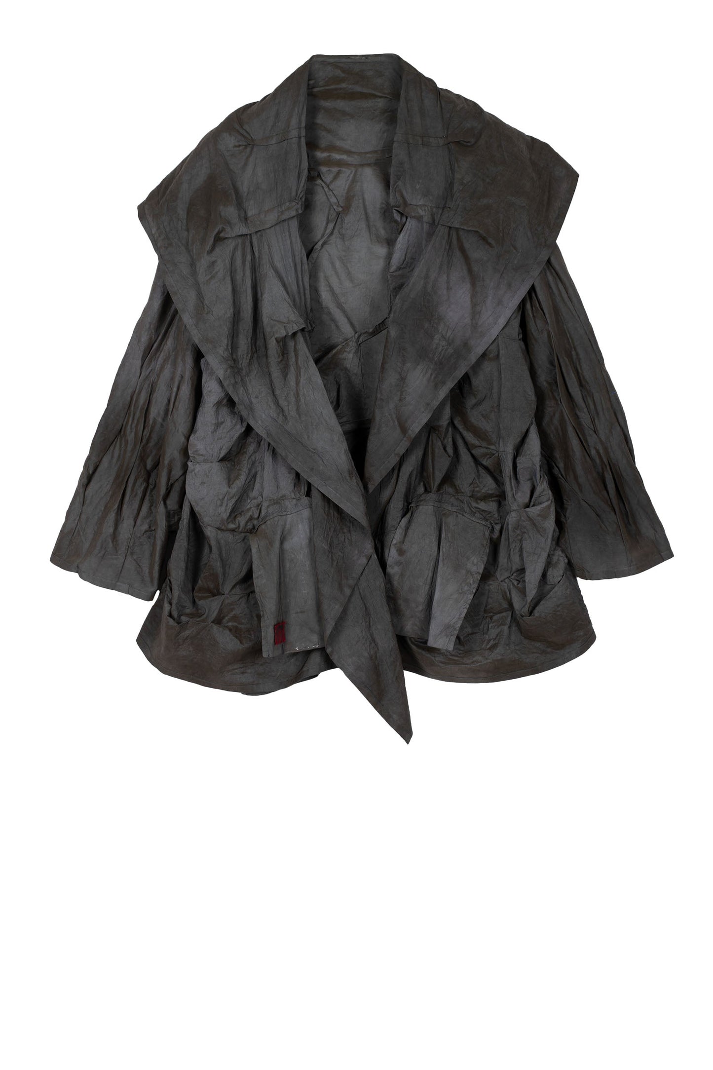 DYED COTTON SILK HEAVY VOILE WAVY TUCK COCOON JACKET - dh1063-gry -