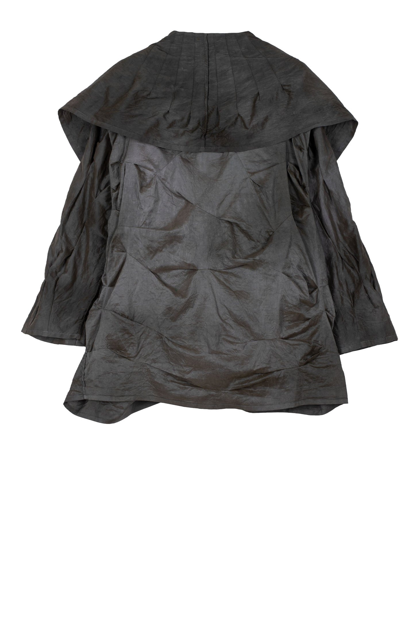 DYED COTTON SILK HEAVY VOILE WAVY TUCK COCOON JACKET - dh1063-gry -
