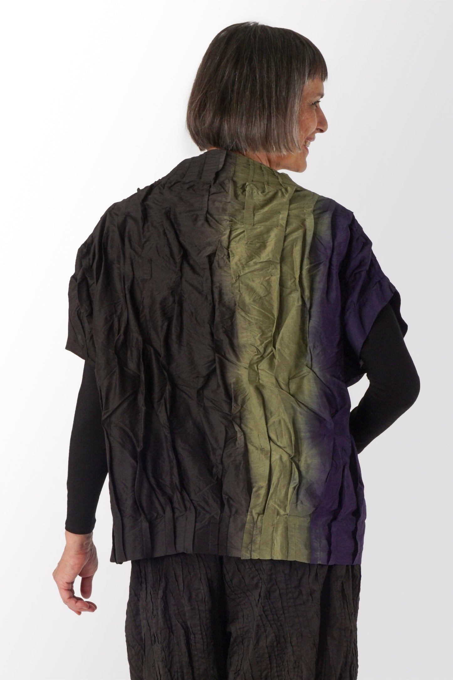 DYED COTTON SILK HEAVY VOILE WAVY TUCK PULLOVER VEST - dh1242-ogr -