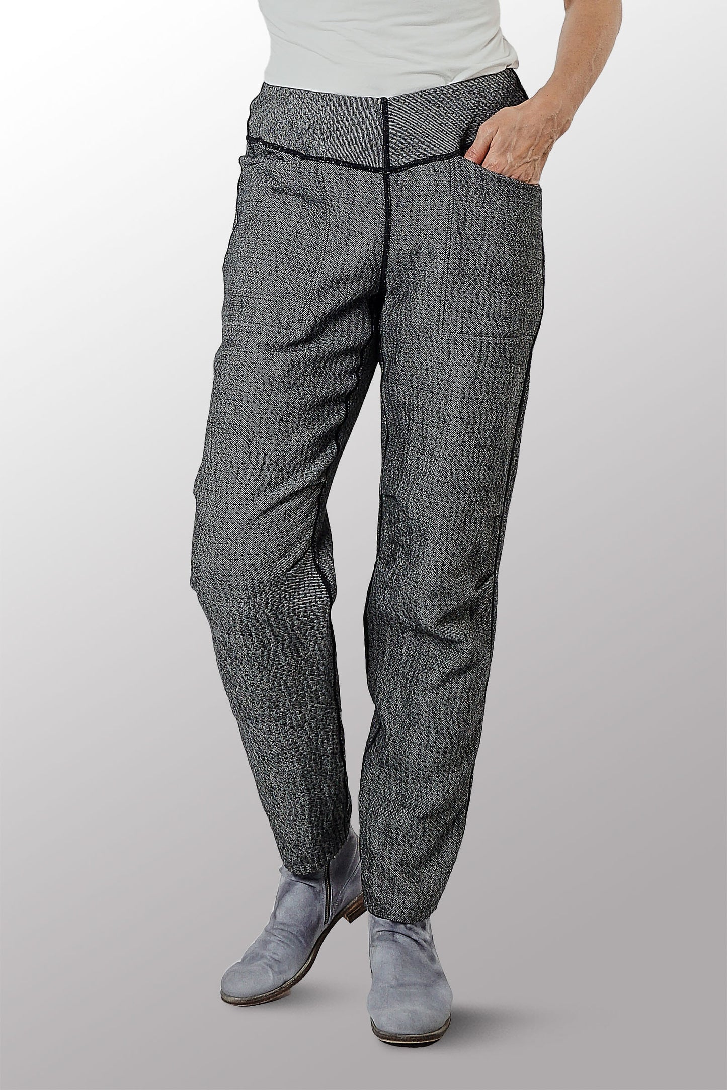 DENIM KANTHA SLANT POCKET PANTS - dn3612-gry -