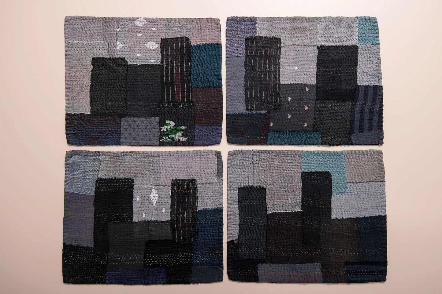 Landscape Handmade Vintage Kantha Placemat -Black (SET OF 2)