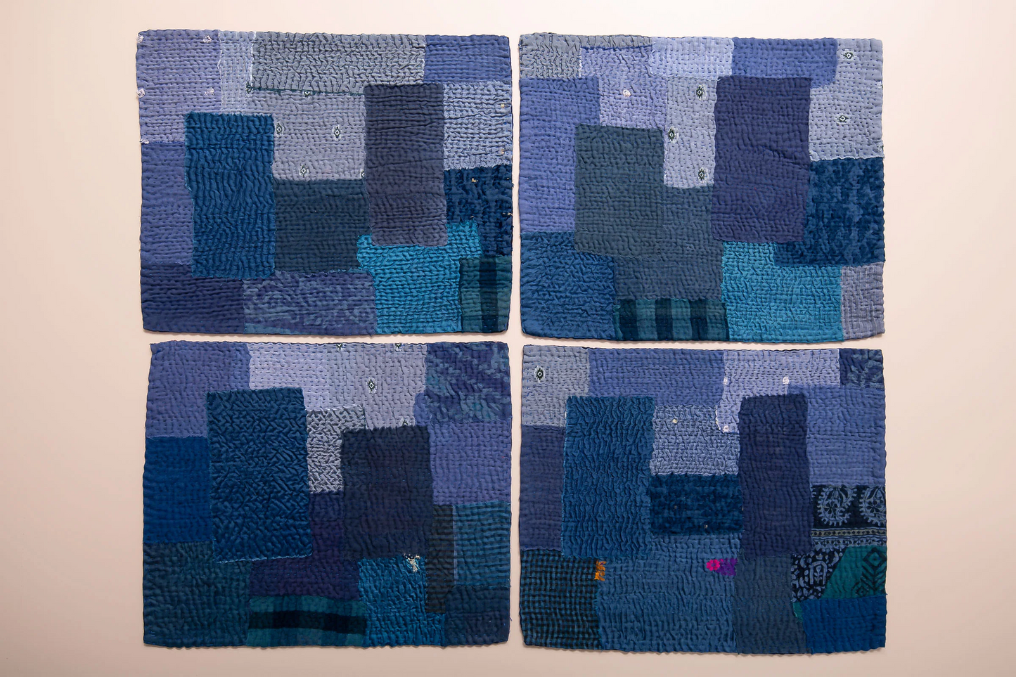 Landscape Handmade Vintage Kantha Placemat -Navy (SET OF 2)
