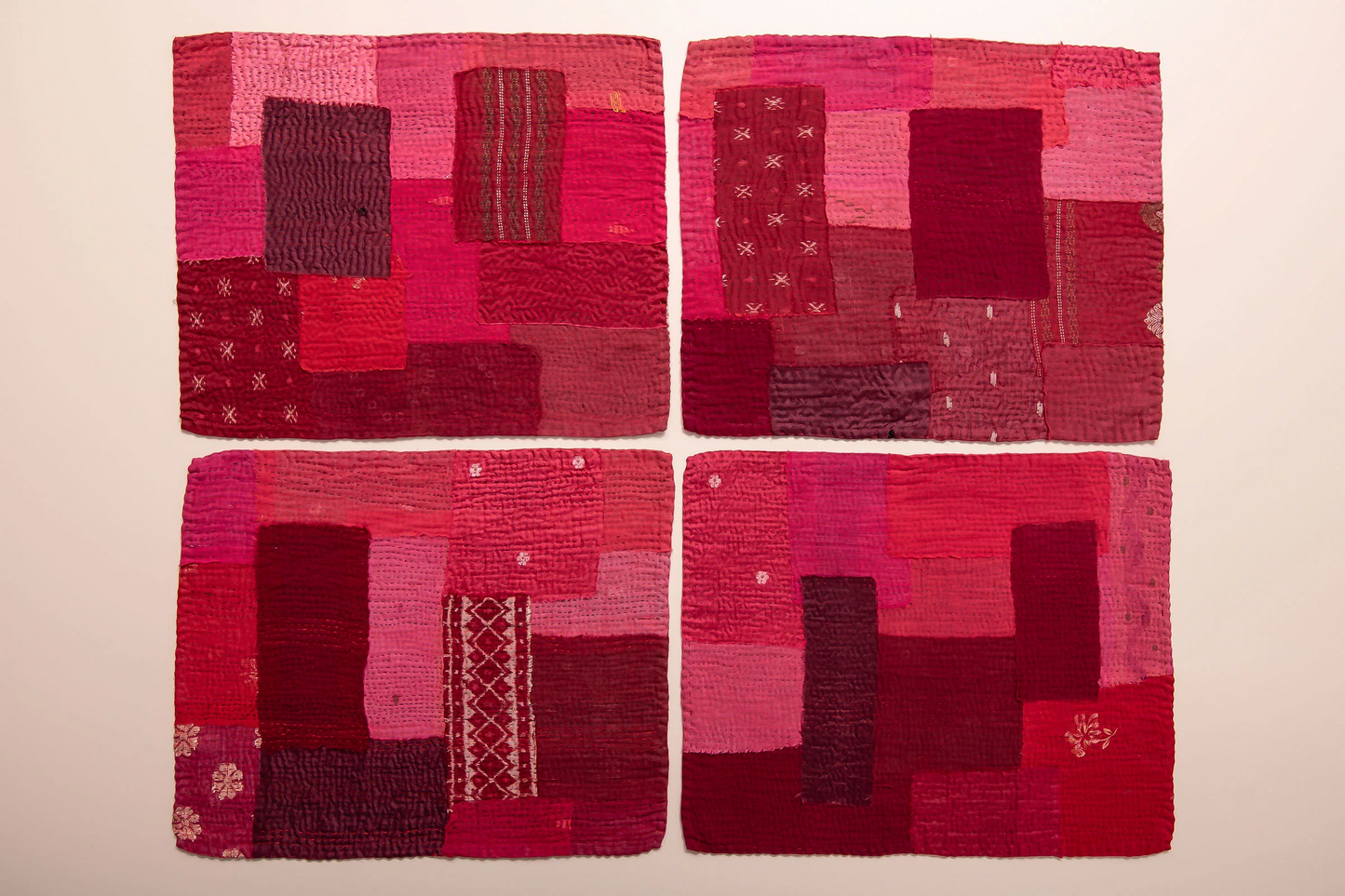 Landscape Handmade Vintage Kantha Placemat -Red (SET OF 2)