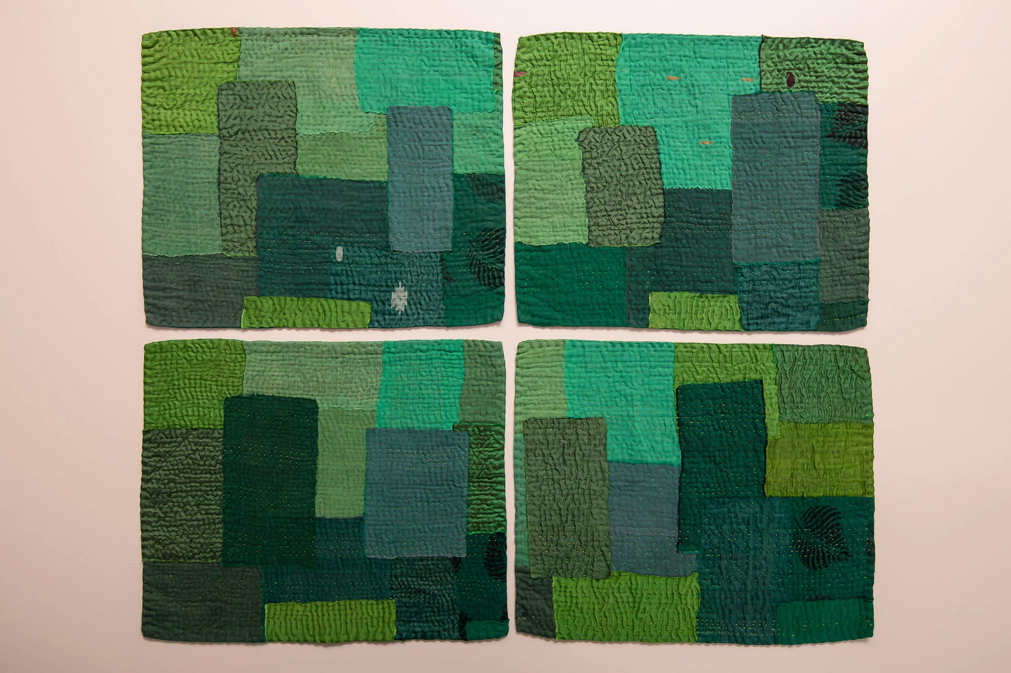 Landscape Handmade Vintage Kantha Placemat -Lime Green (SET OF 2)