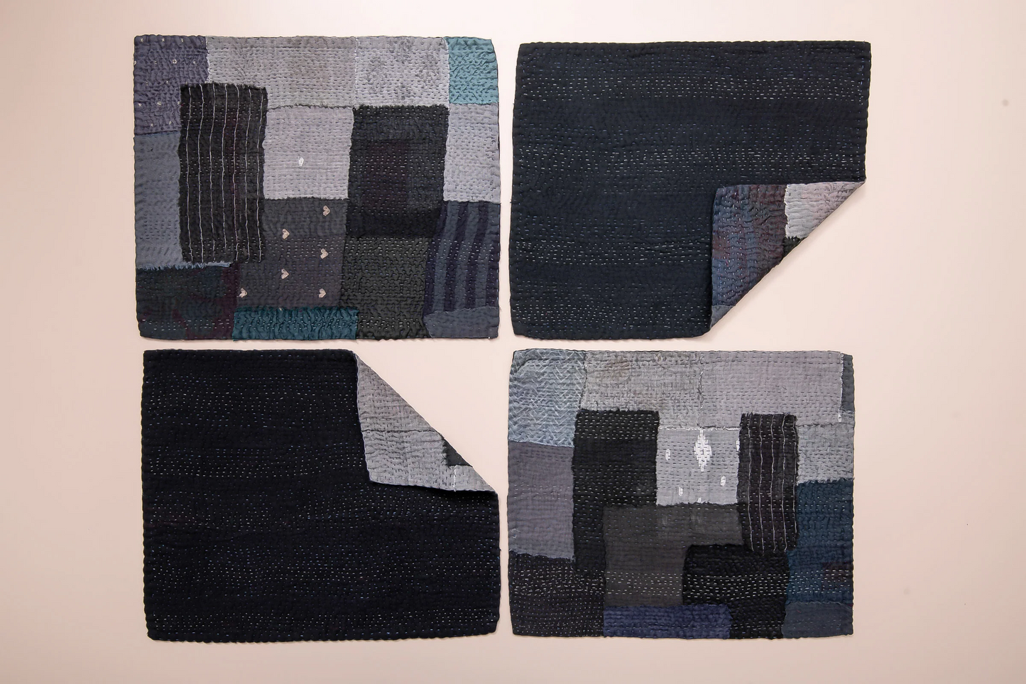 Landscape Handmade Vintage Kantha Placemat -Black (SET OF 2)
