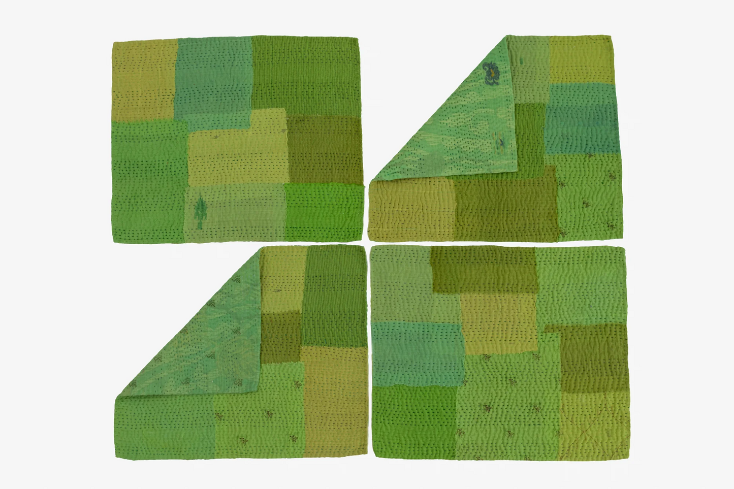 Mosaic Fray Handmade Vintage Kantha Placemat -Lime Green (SET OF 2)