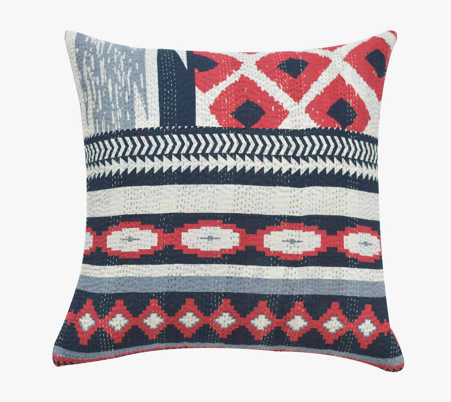 Monotone Ikat Handmade Vintage Kantha Pillow Sham -Monotone Red -