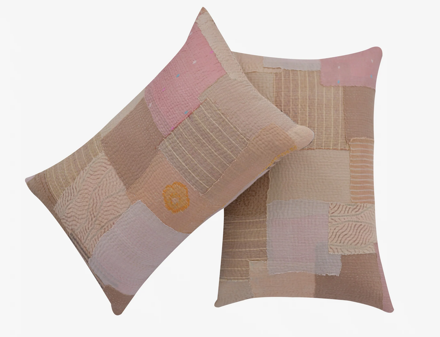 Mosaic Fray Handmade Vintage Kantha Pillow Sham -Taupe -