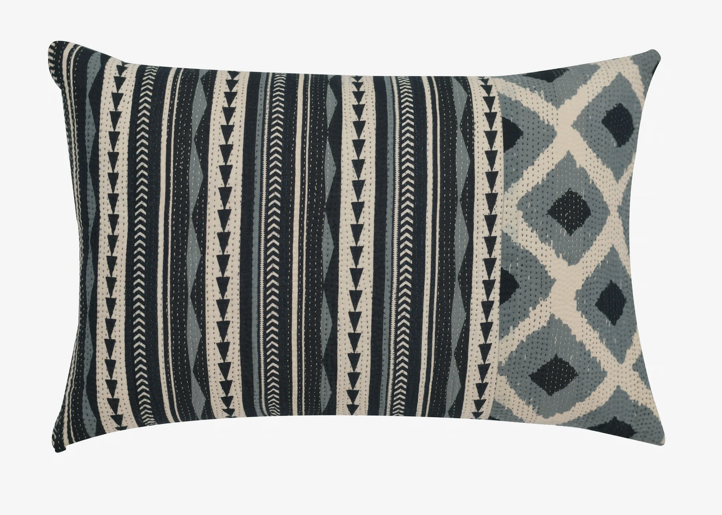 Monotone Ikat Handmade Vintage Kantha Pillow Sham -Monotone Black -