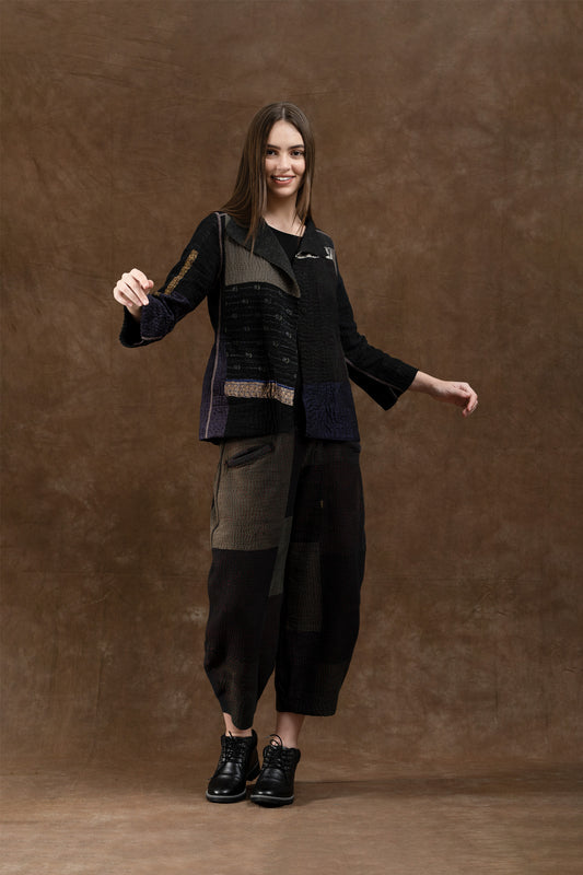 COTTON SILK SW PATCH KANTHA SHORT JKT - ws4007-blk -