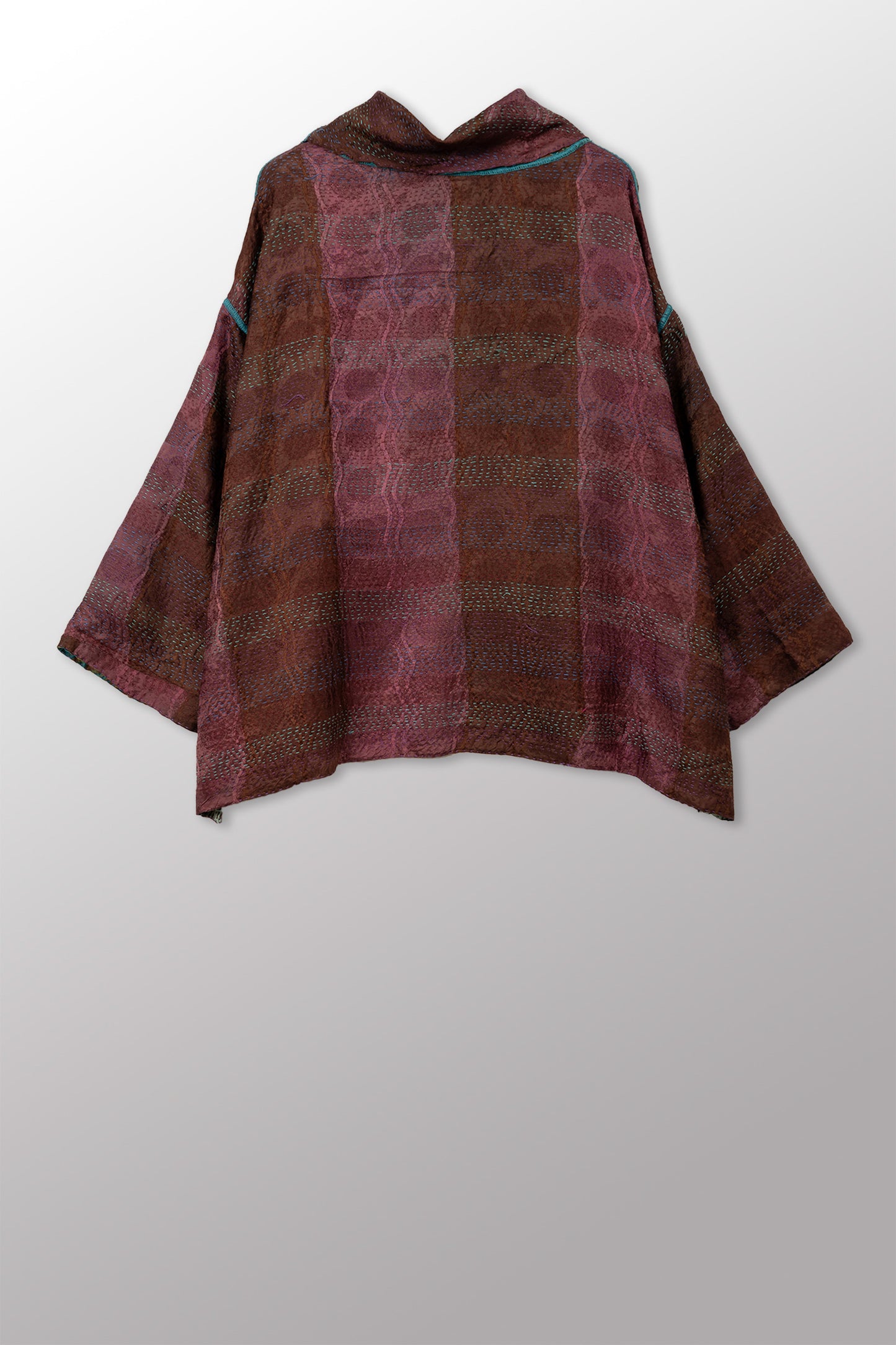 GEORGETTE JACQUARD VINTAGE SILK PATCH KANTHA COWL PULLOVER - gj2547-0001a -