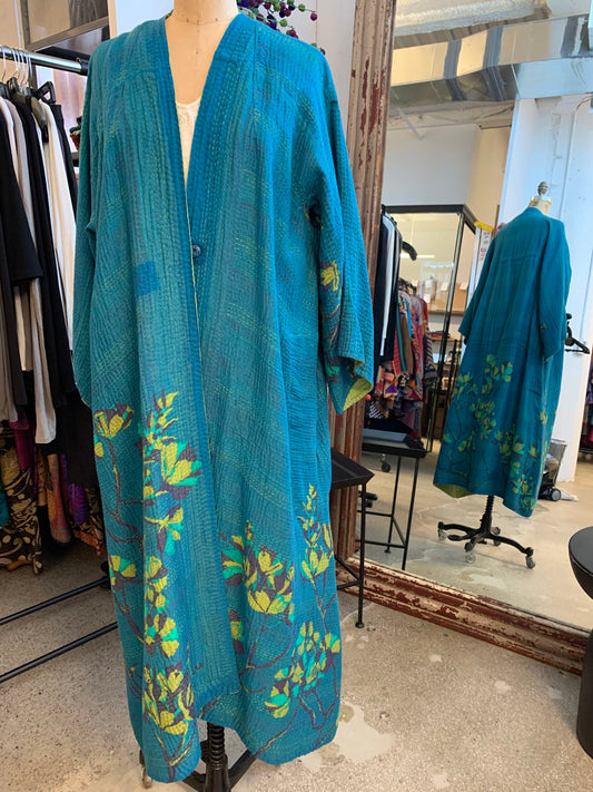 BLOOMING FLOWERS KANTHA KIMONO MAXI - bf4318-blu -