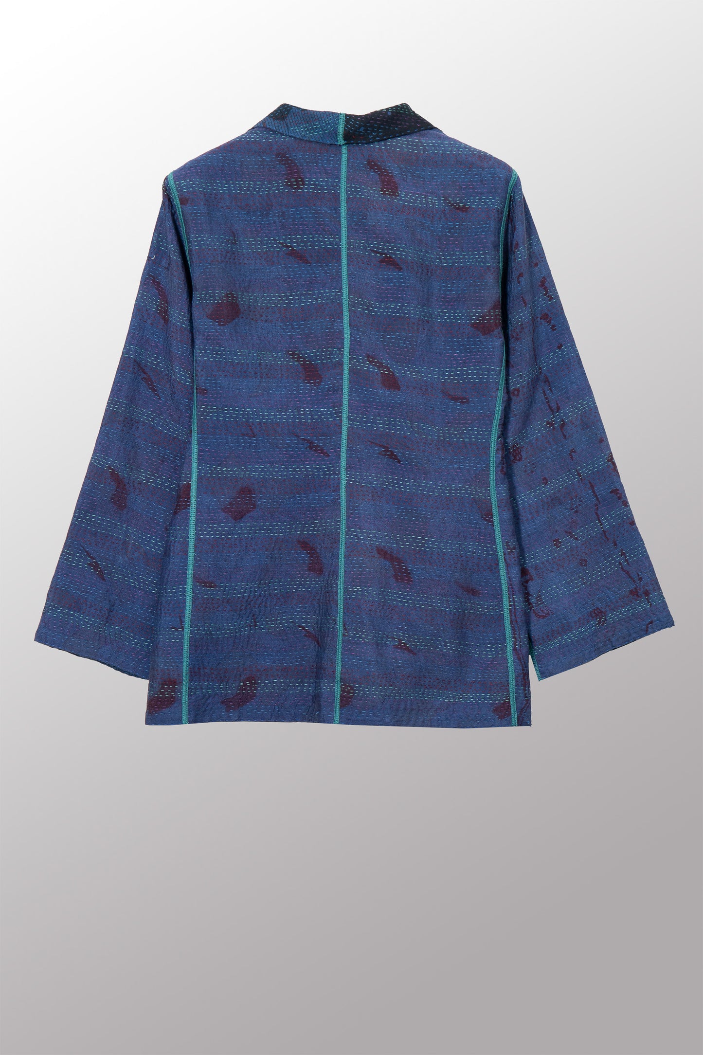 VINTAGE SILK GEORGETTE COTTON KANTHA SHORT JKT - gc2007-0004m -