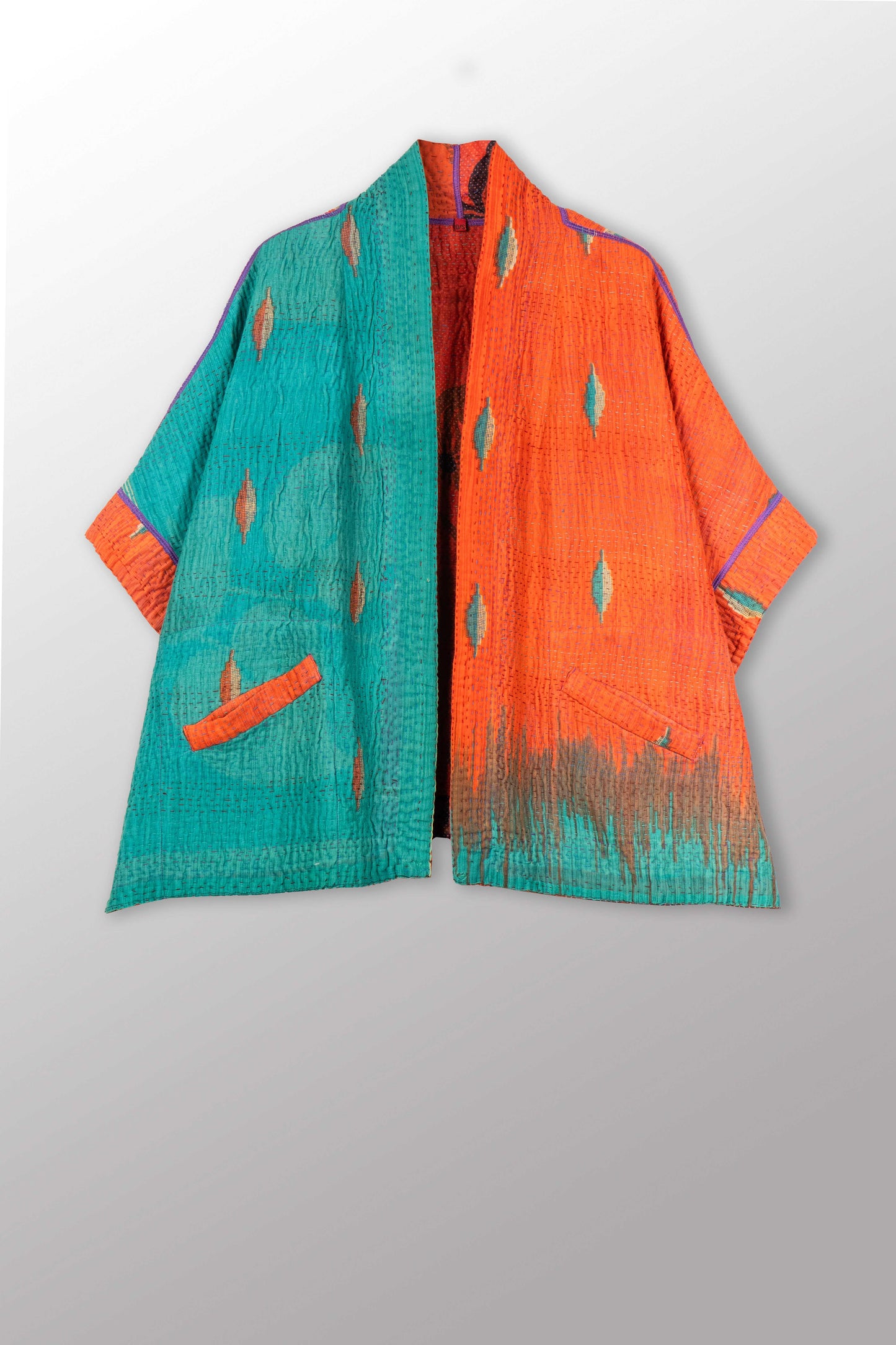 VINTAGE COTTON KANTHA MINI PONCHO - cv4060-0061a -