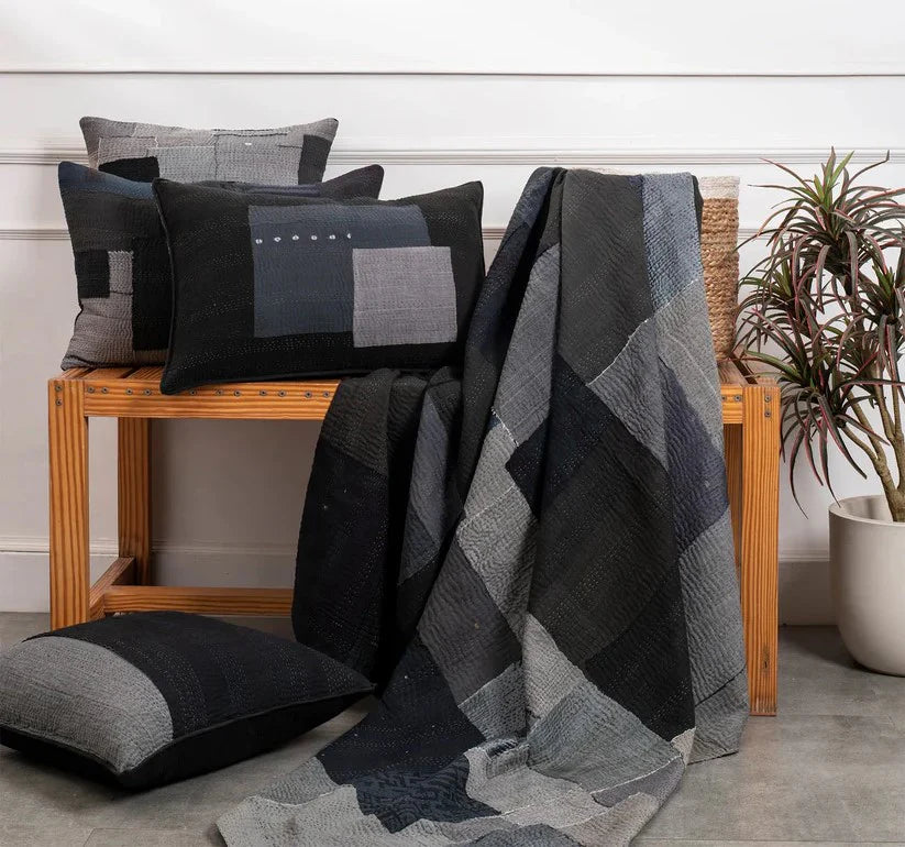 Landscape Handmade Vintage Kantha Quilts -Black