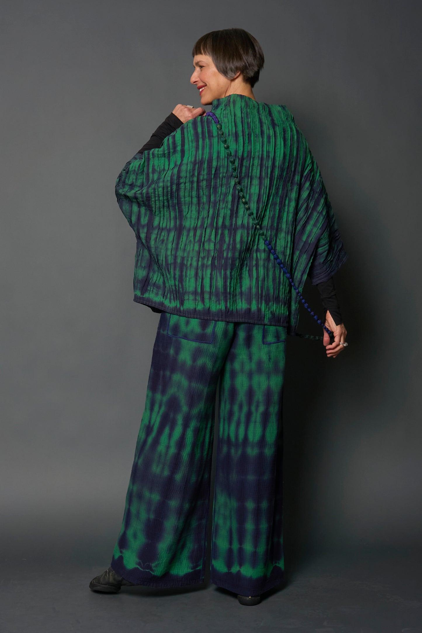 MONE COTTON RIPPLE TUCK PONCHO VEST - mn1249-grn -