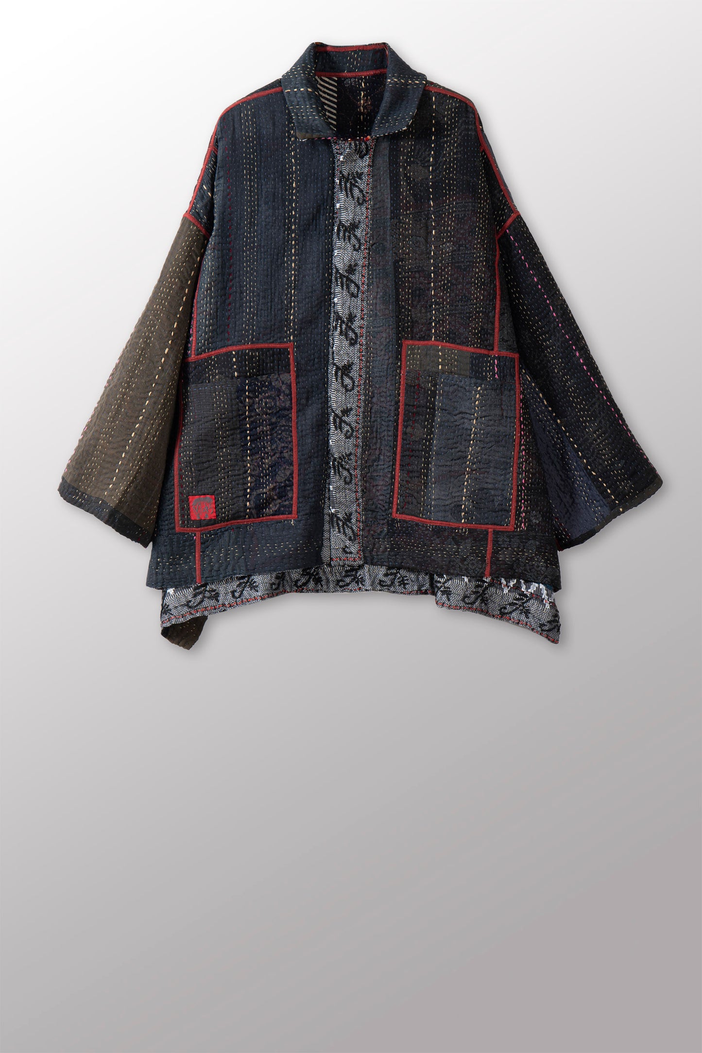 STRIPE RALLIS KANTHA OVERSIZED MINI COAT - pr4332-blk -