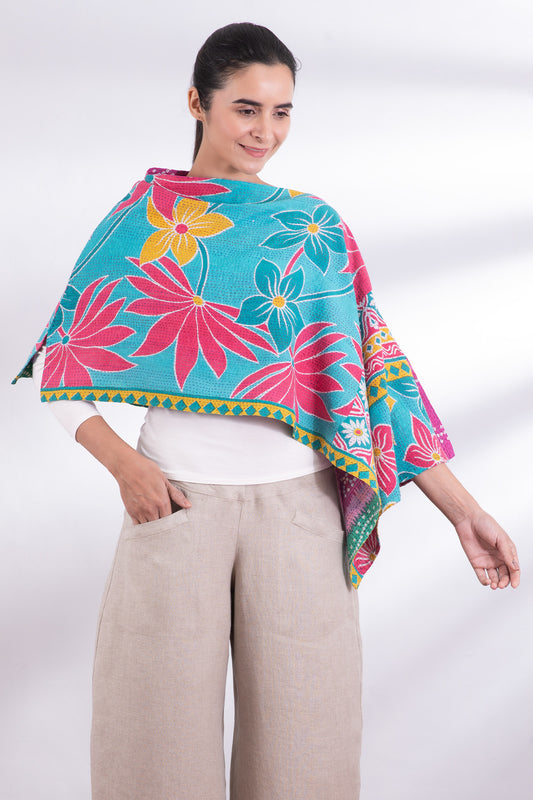 VINTAGE COTTON KANTHA CAPE - cv2806-0003a -
