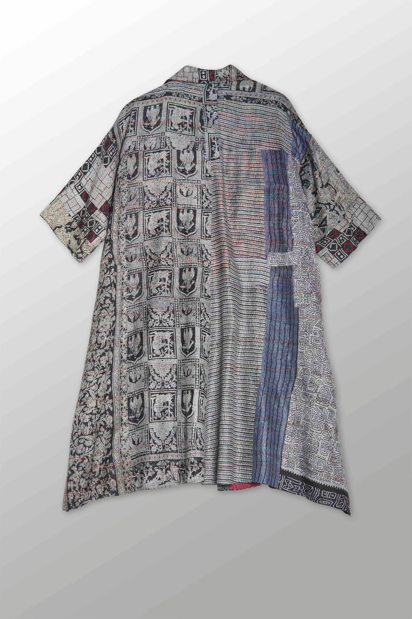 VINTAGE SILK KANTHA 3/4 SLV. SHIRT DRESS - sv2459-0001s -
