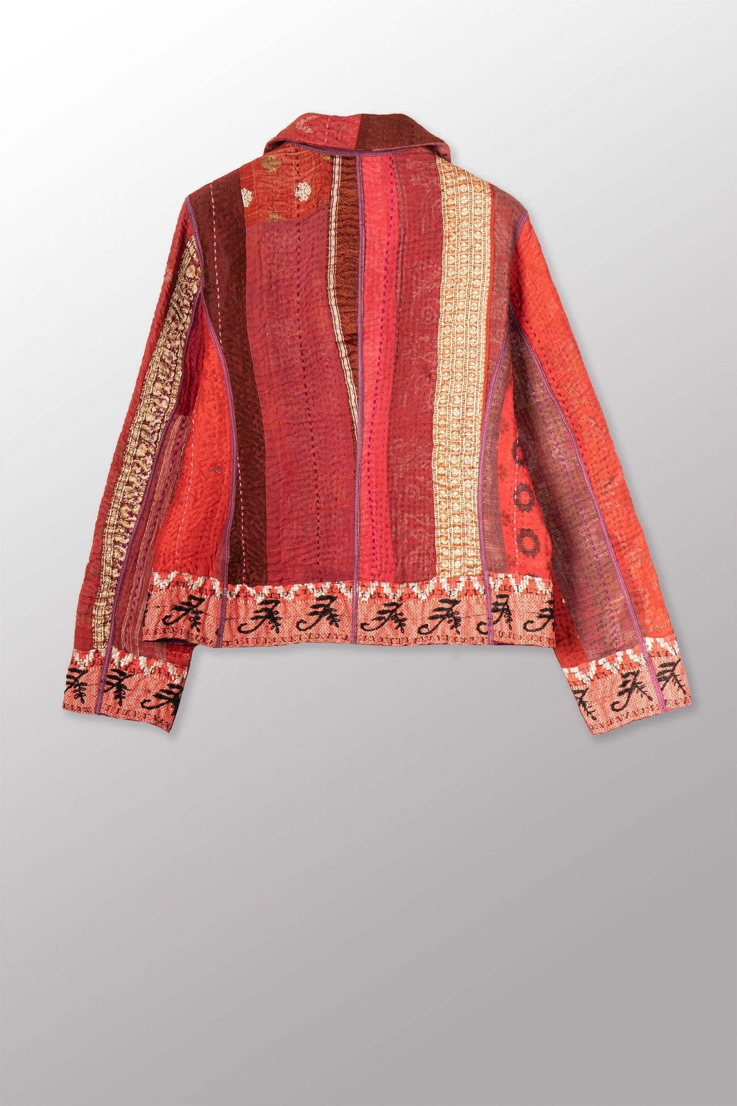 STRIPE RALLIS KANTHA CROPPED BASIC JACKET - pr4096-red -