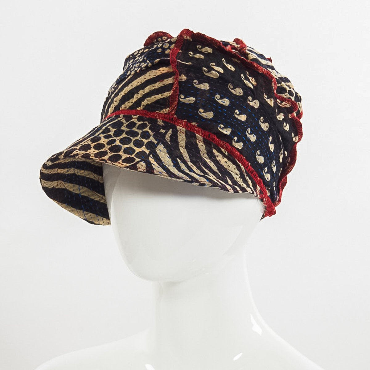 PATCHED PRINT KANTHA HALF BRIM HAT - pp2881-blk -