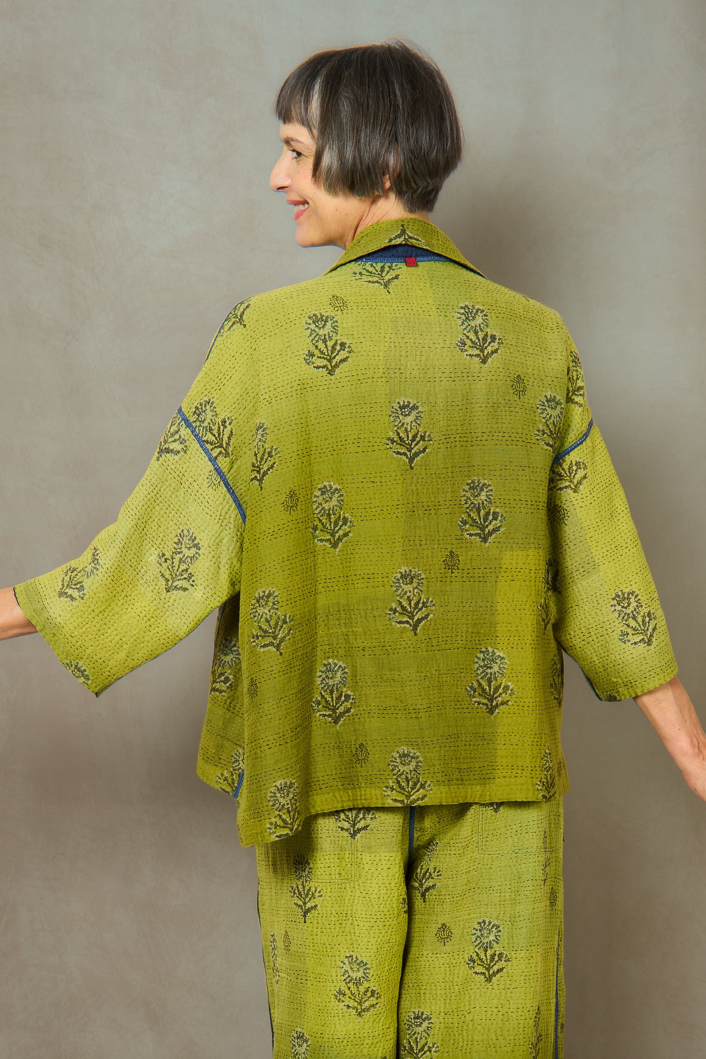 MARBLE FRAY PATCH KANTHA CROPPED TENT SHIRT - mf2596-grn -