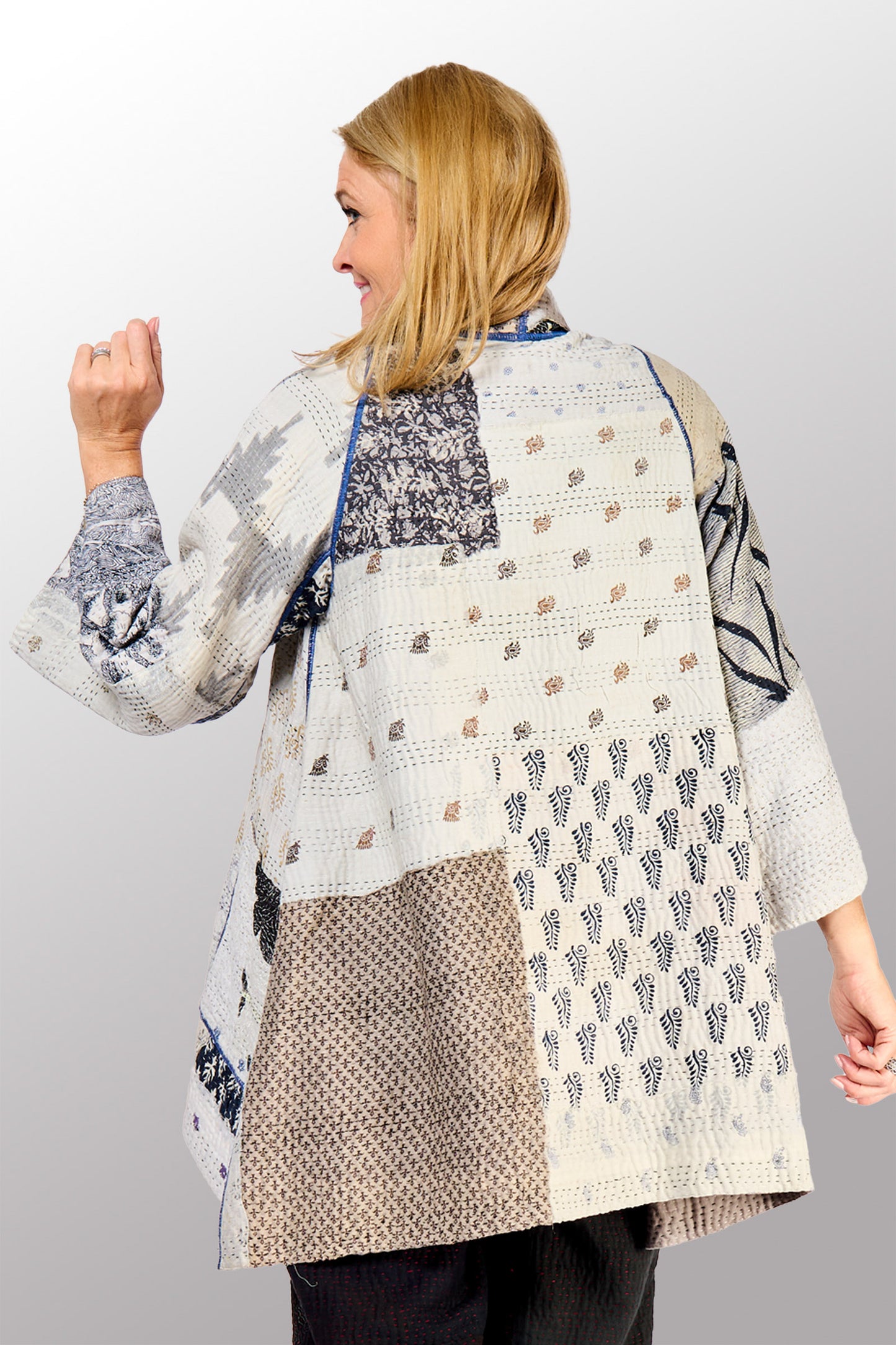 POWDER PATCH KANTHA A-LINE JACKET - pd4003-gry -