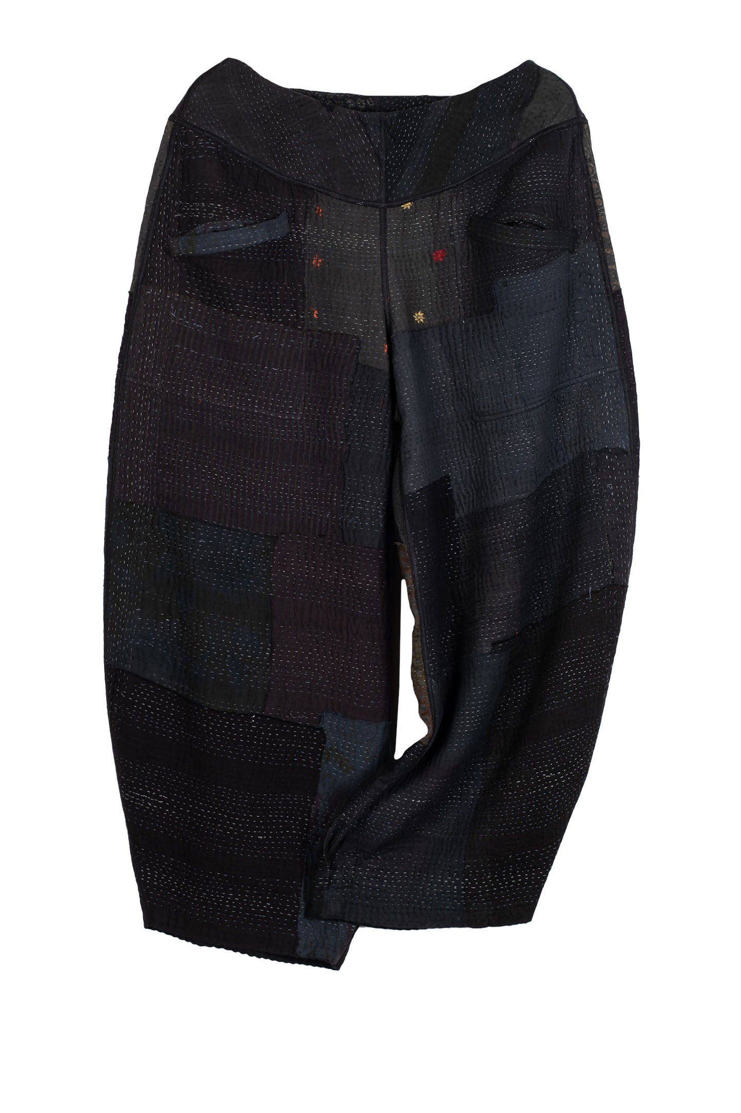FRAYED PATCH KANTHA LANTERN PANTS - fi4634-blk -