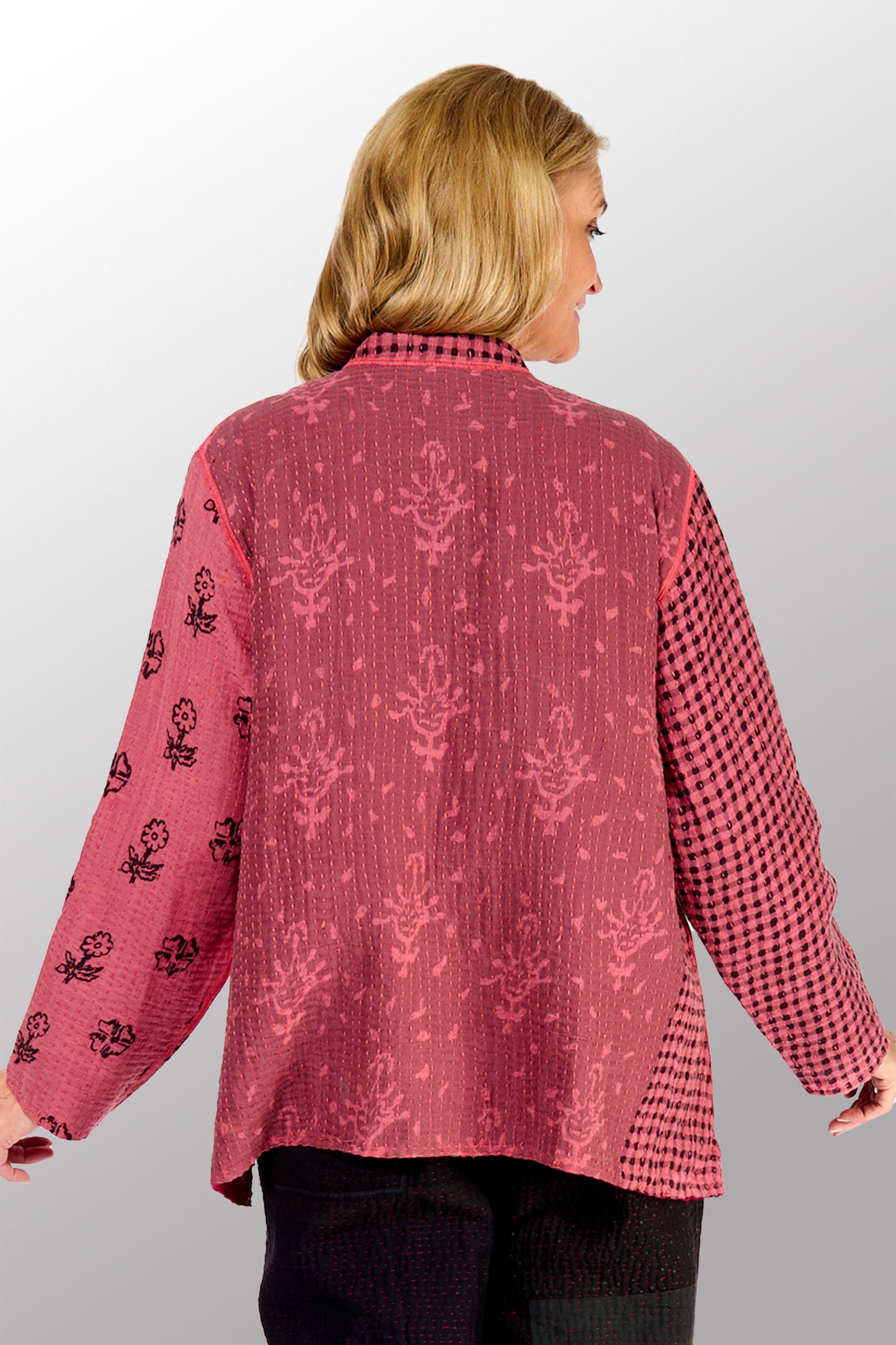 BBK PATCH KANTHA KAFTAN JACKET SHORT - bl-bbp4088-pik -