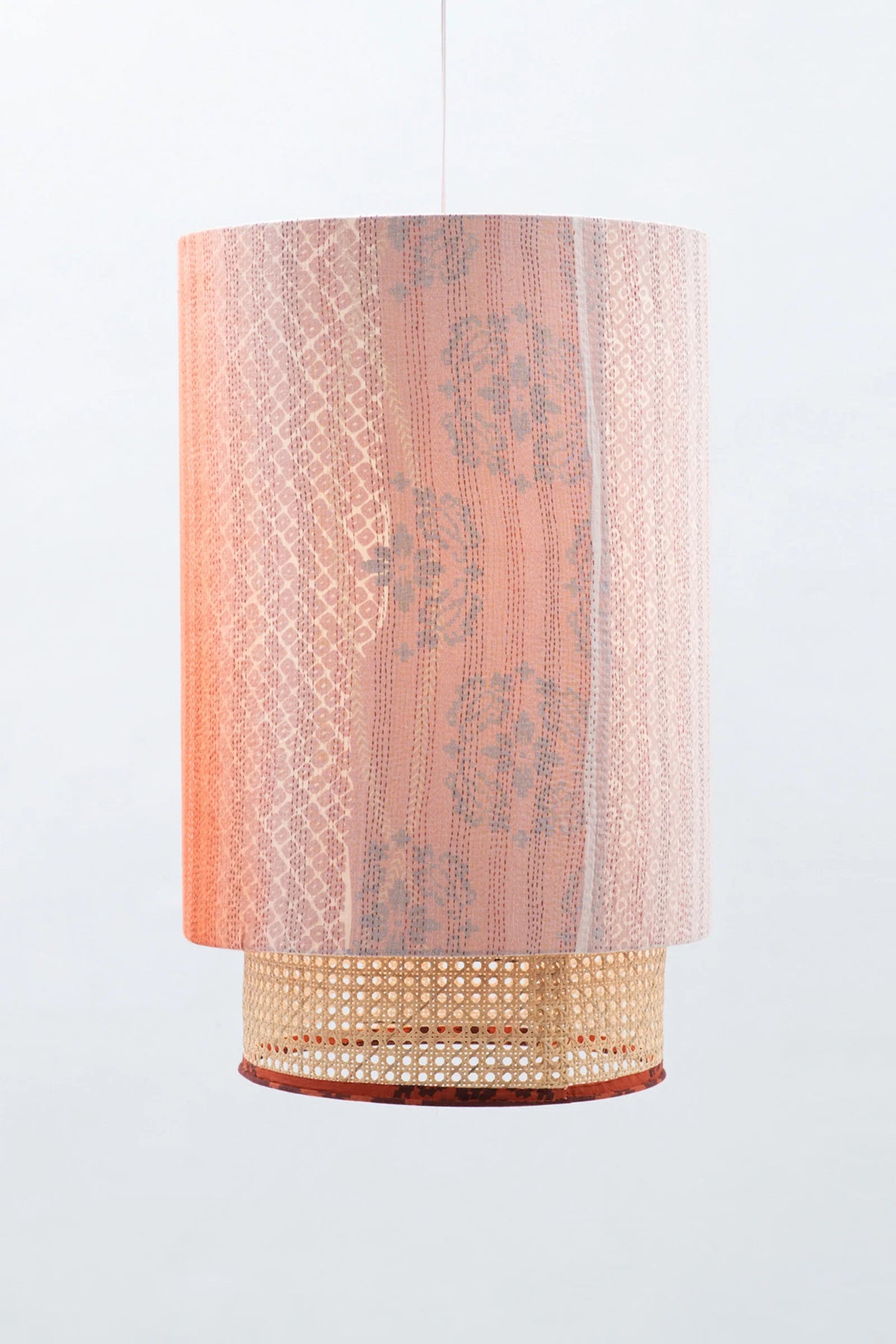 Kimono Cotton Kantha Hanging Lamp -Orange