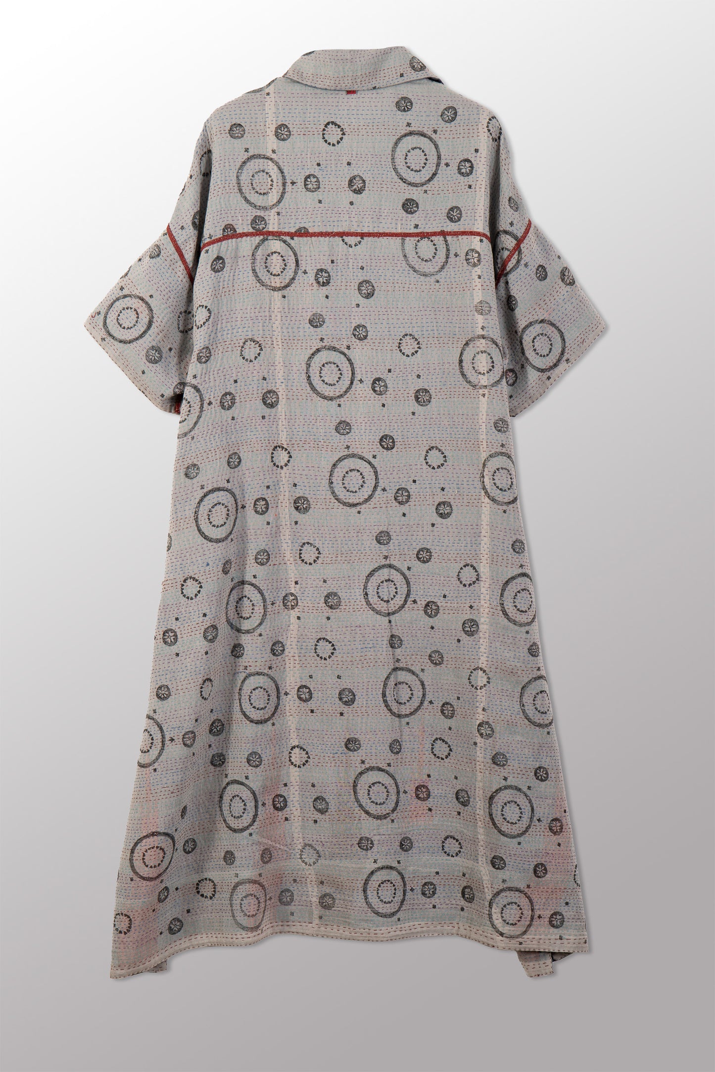 VINTAGE COTTON & NEW VOILE KANTHA WING COLLAR DRESS - cn2454-0002a -