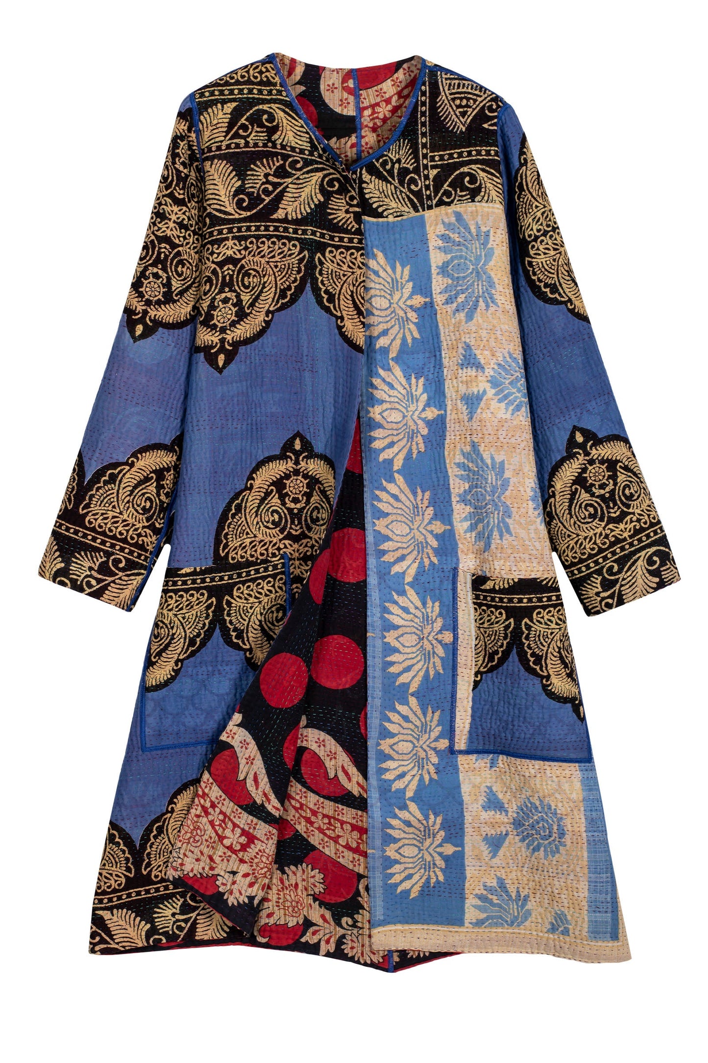 VINTAGE COTTON KANTHA CREW NECK COAT - cv4313-0013a -