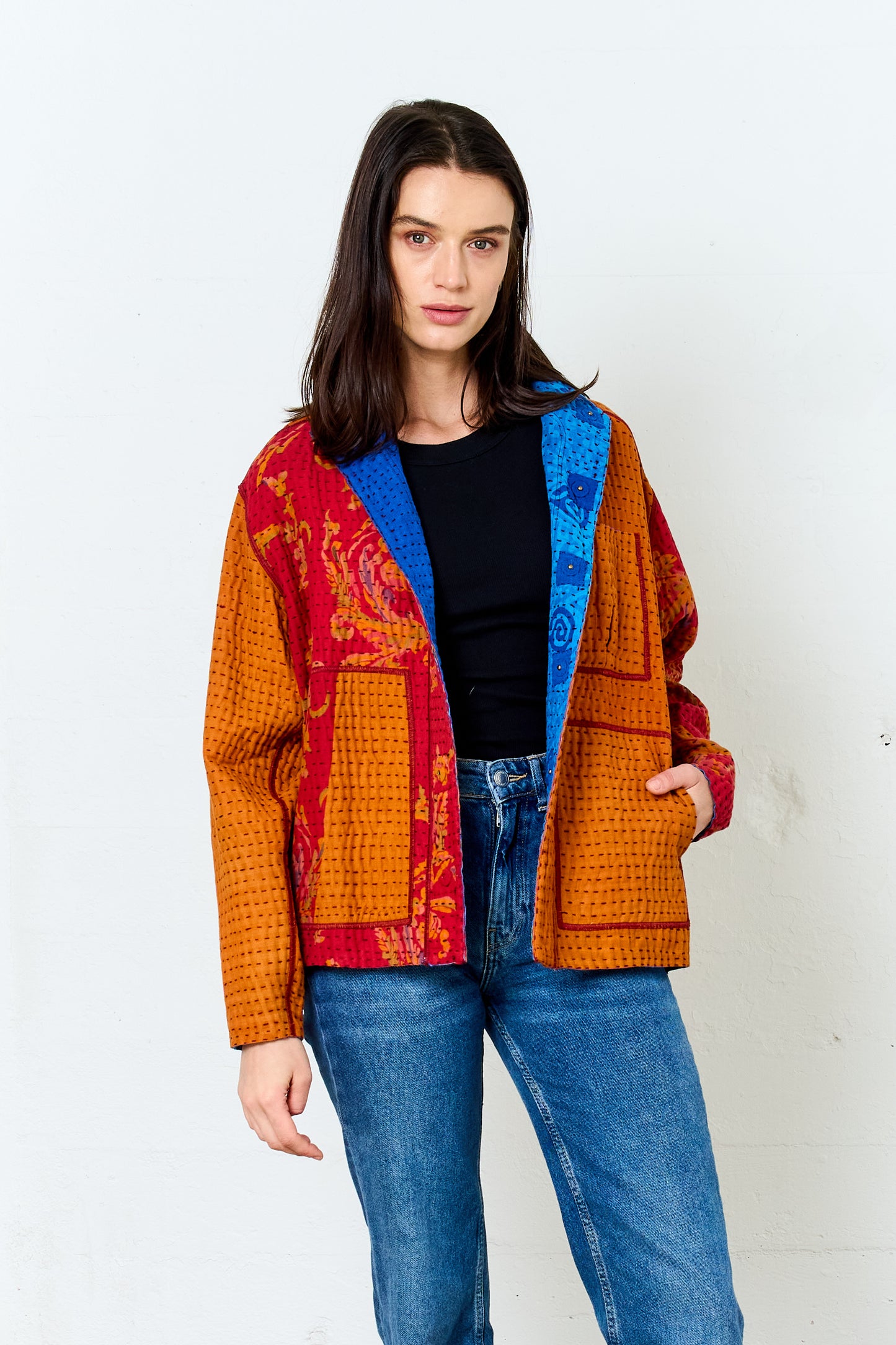 VINTAGE COTTON BBK KANTHA MEN'S BLOUSON - bb4040-0001s -