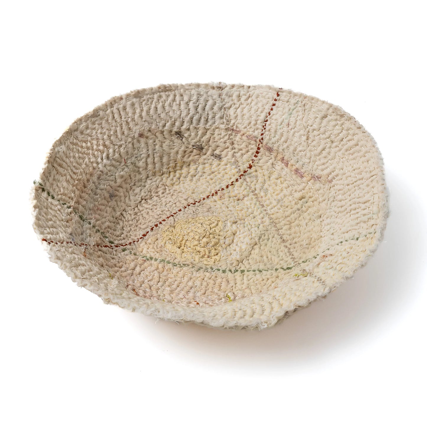 Handcrafted Kantha (metallic kantha) Round Tray -Ivory