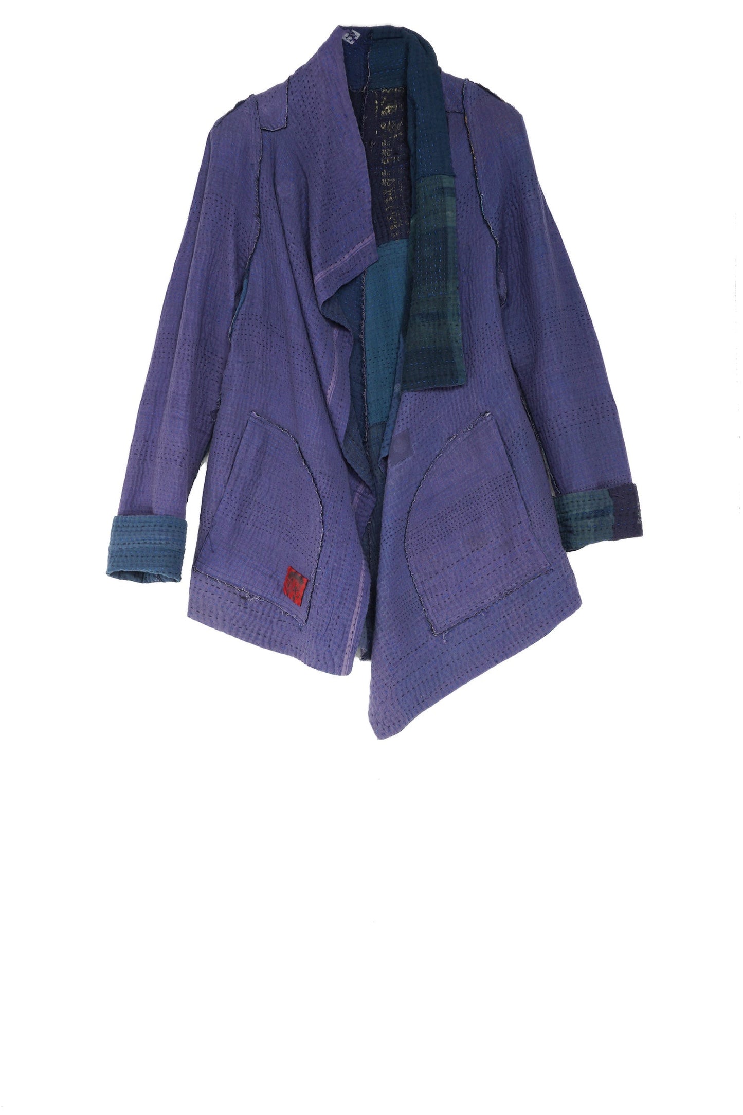 FRAYED PATCH KANTHA DRAPE COLLAR JKT - fi4037-nvy -