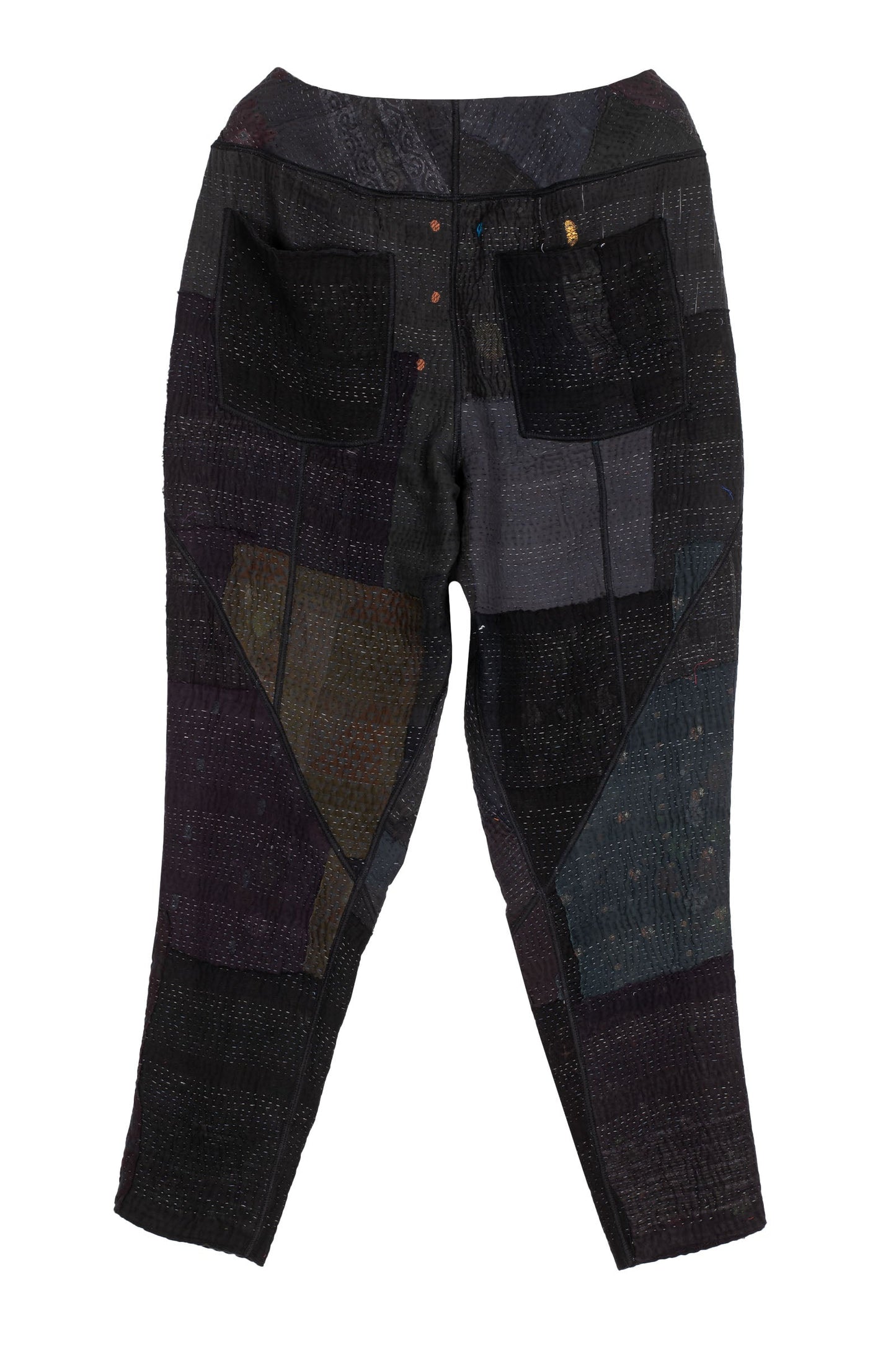 FRAYED PATCH KANTHA SHAPED YAMAHA PANTS - fi4638-blk -