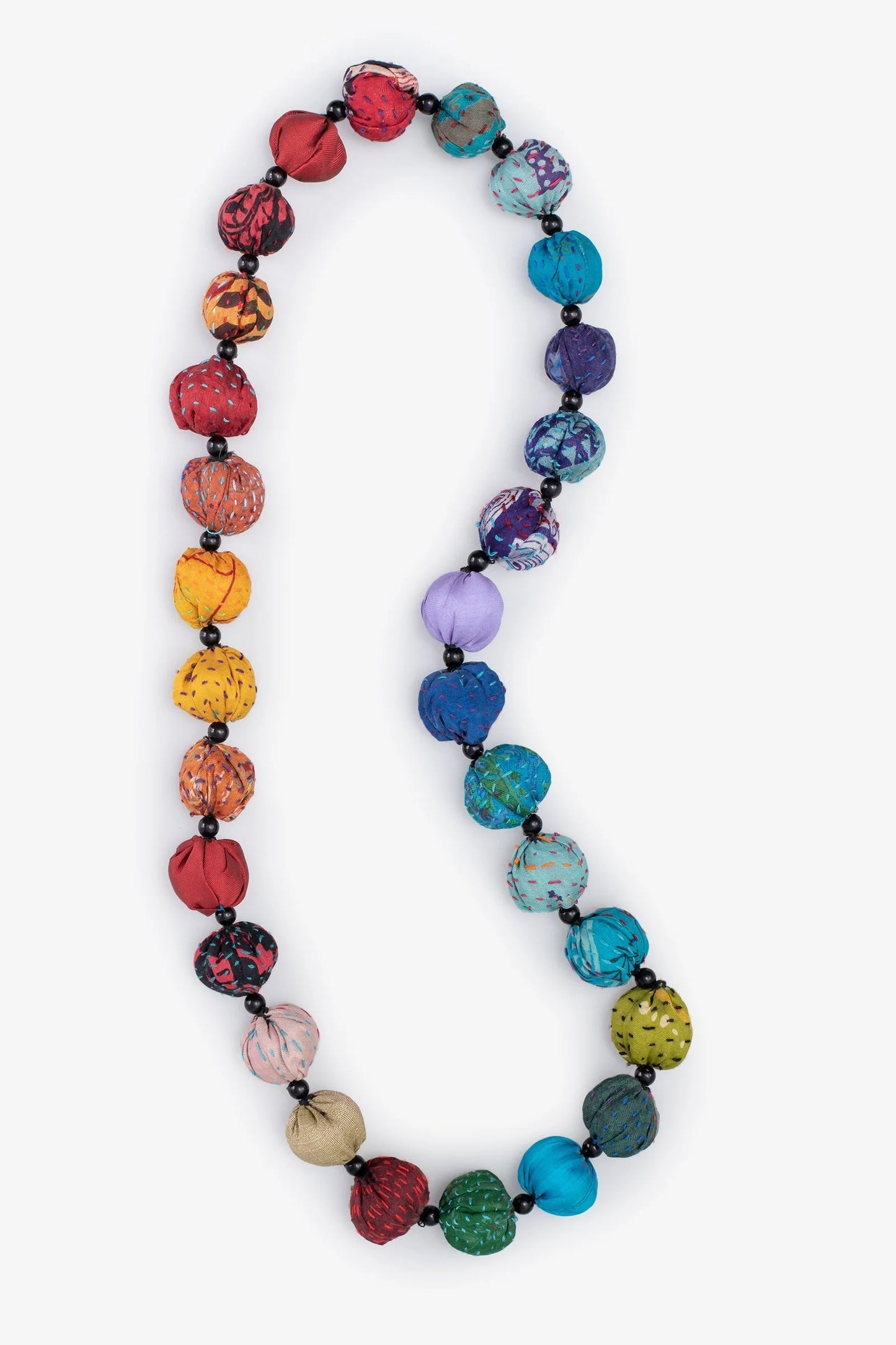 SILK RAINBOW KANTHA SMALL NUTS MEDIUM NECKLACE - sr2705-mlt -