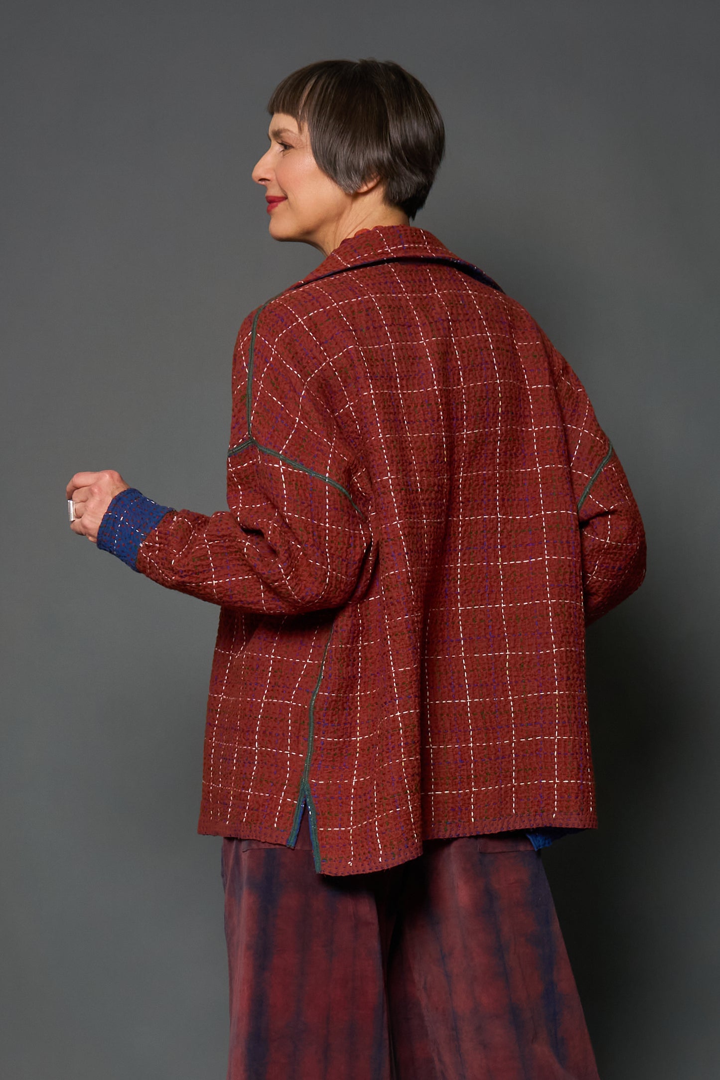 WOOL WAFFLE KANTHA RELAXED SHIRT JACKET - ww3j105-blu -