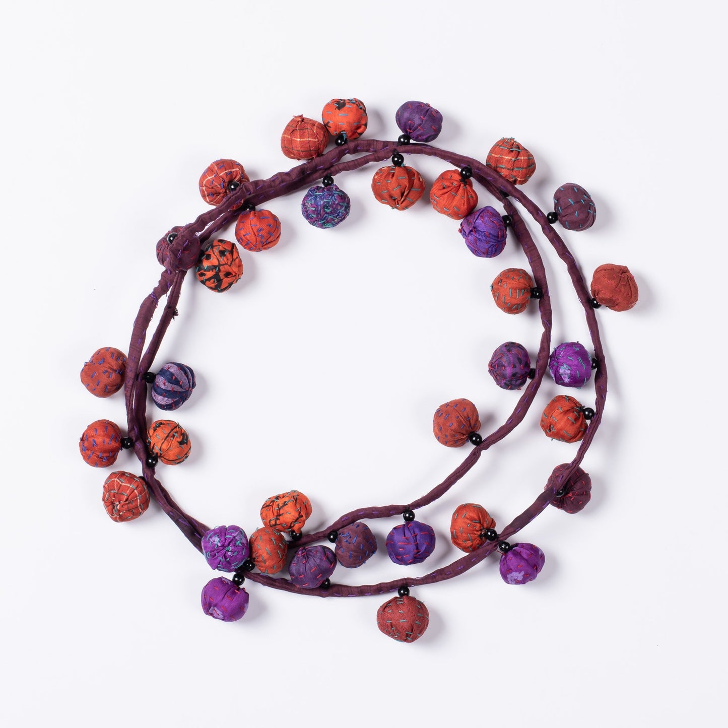 VINTAGE SILK KANTHA TWIGG LONG NECKLACE - sv2720-org -