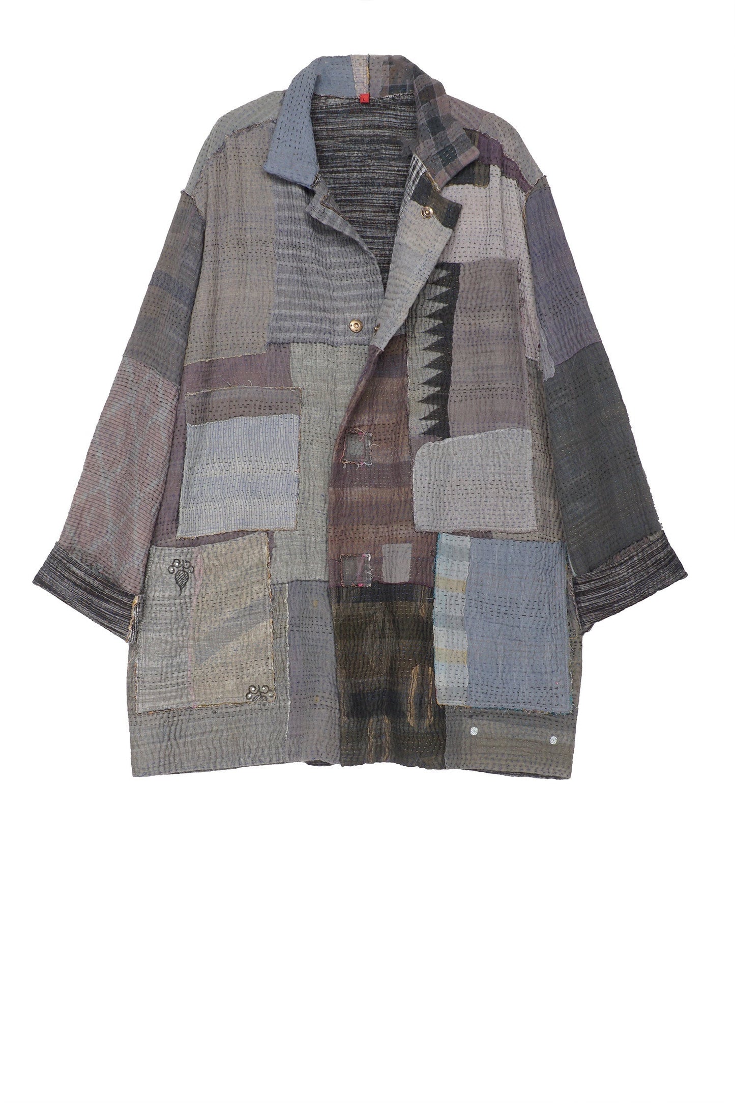 WOVEN IKAT & FRAYED PATCH KANTHA MEN'S JKT - wk4041-gry -