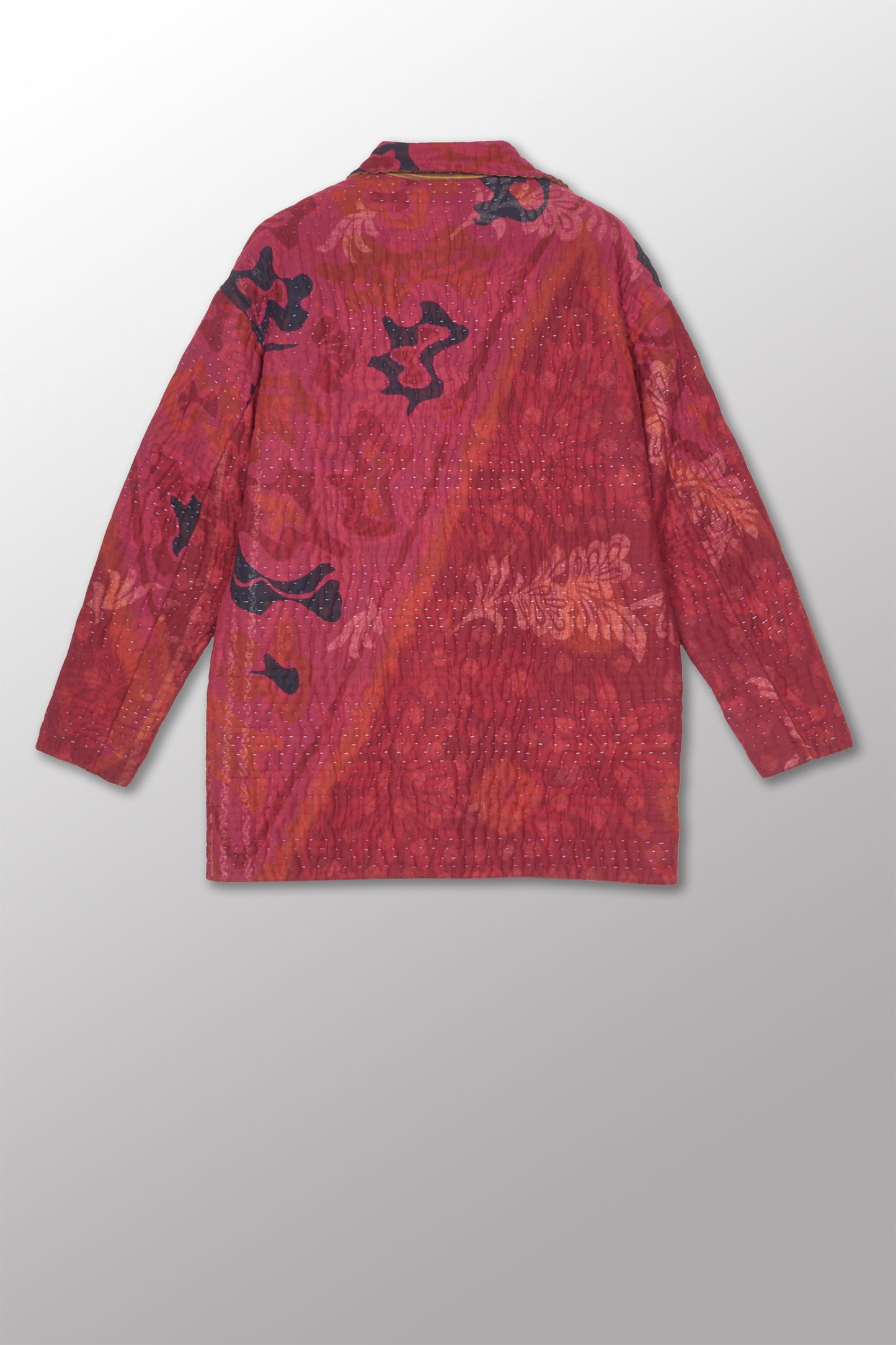 QUILTED OVERDYE COTTON KANTHA LAPELED MEDIUM JKT - oq5080-cred001s -