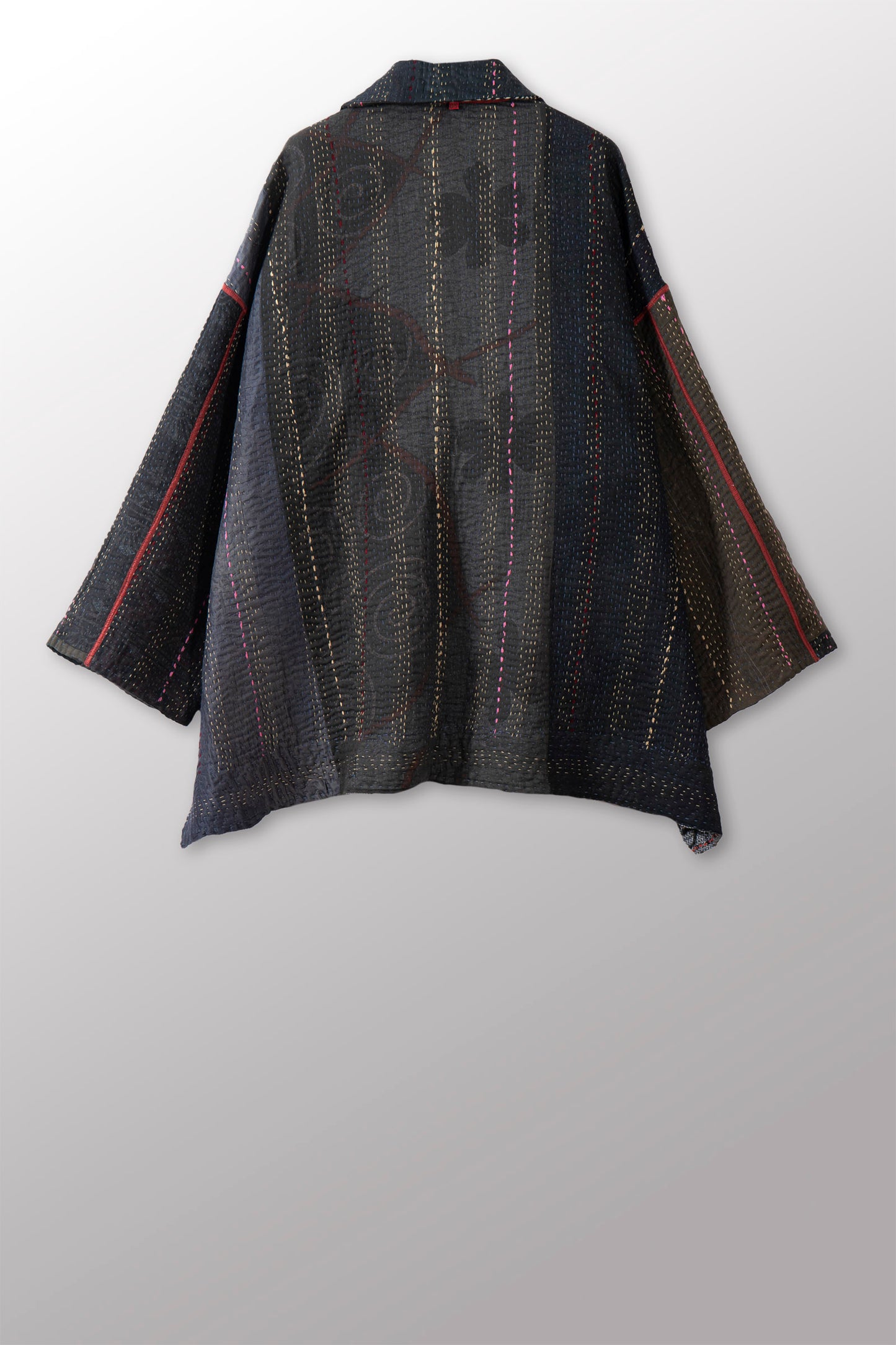 STRIPE RALLIS KANTHA OVERSIZED MINI COAT - pr4332-blk -