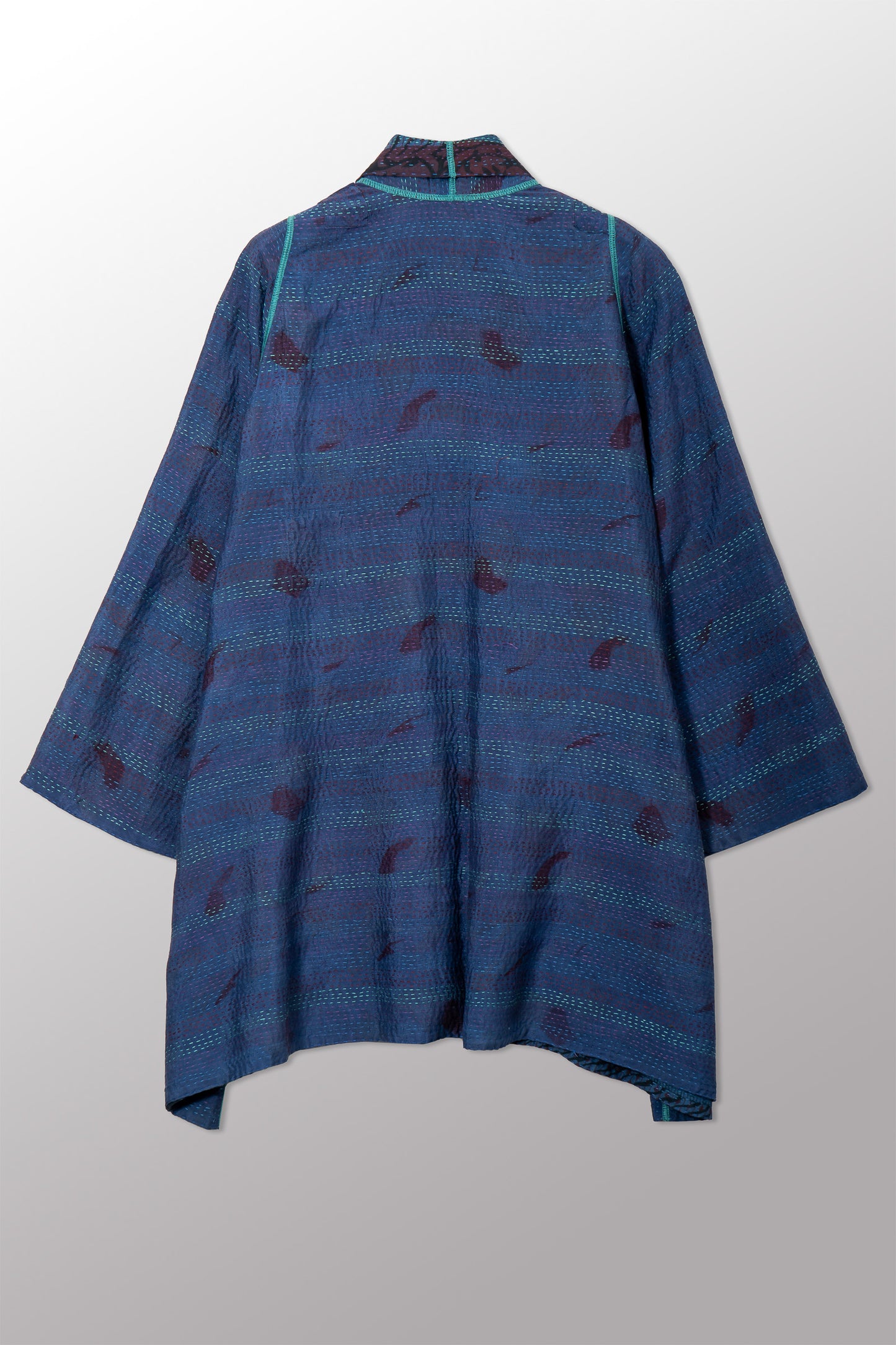 VINTAGE SILK GEORGETTE COTTON KANTHA A-LINE JKT - gc2003-0037a -