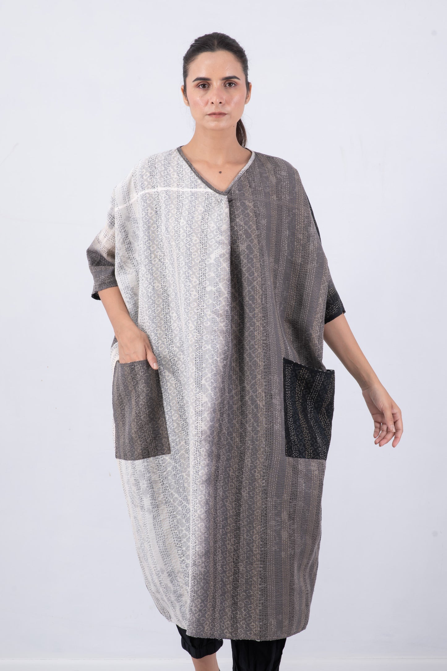 KIMONO COTTON KANTHA DOLMAN MAXI - kc2440-blk -