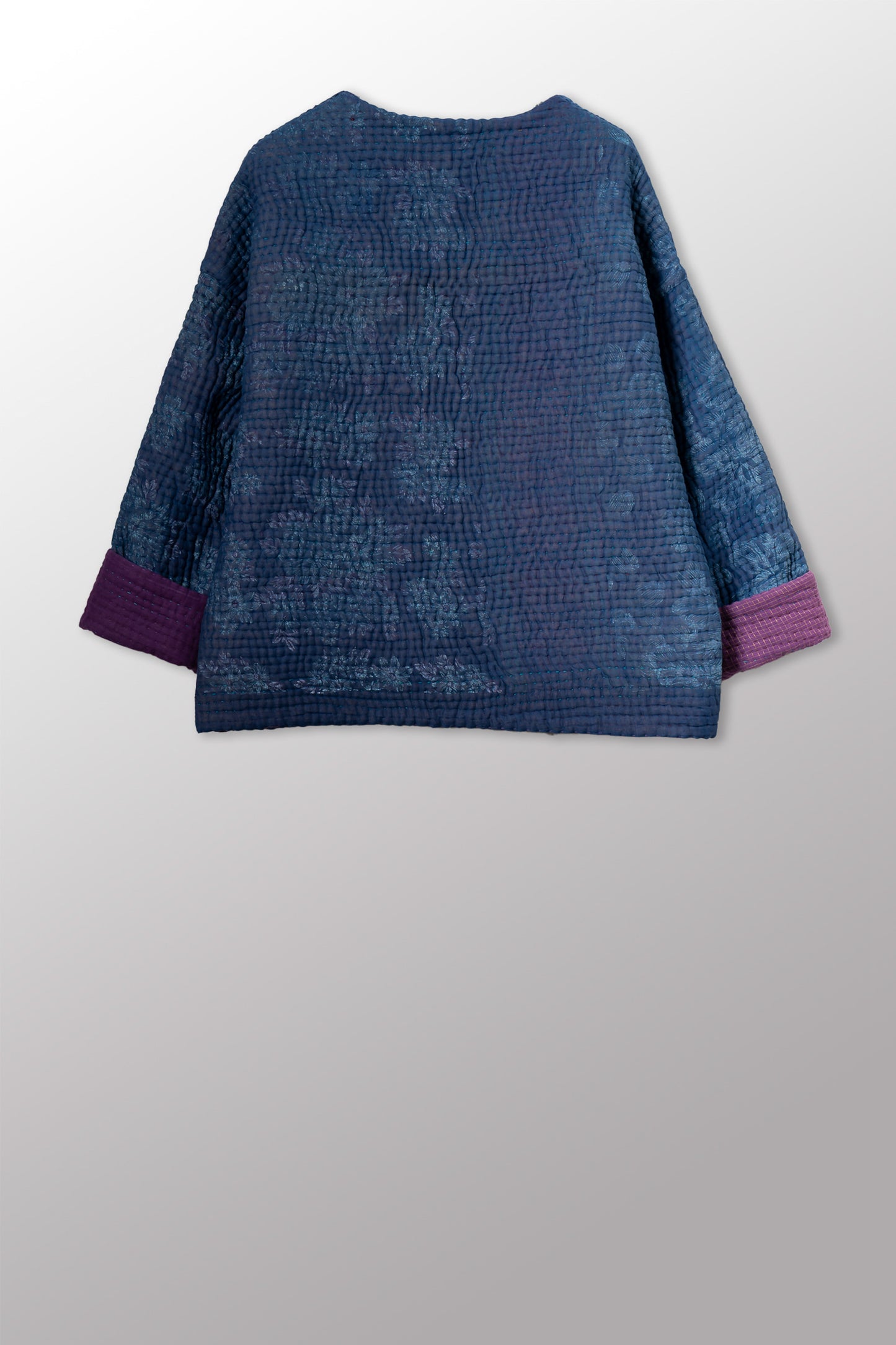 QUILTED OVERDYE COTTON KANTHA CREW NECK SHORT JKT - oq5053-cblu004a -