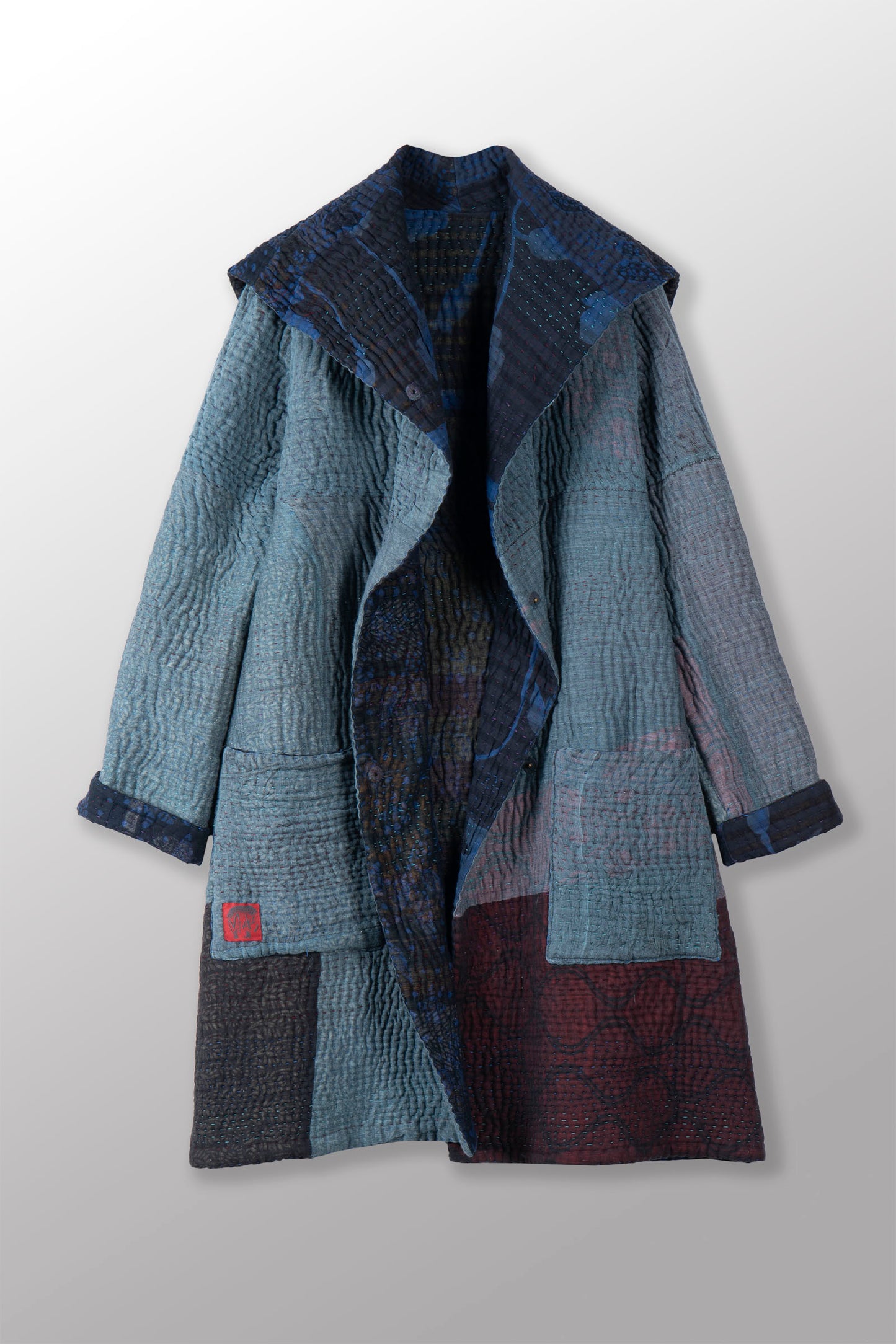 QUILTED OVERDYE COTTON KANTHA POCKET MEDIUM COAT - oq5346-cblu008s -