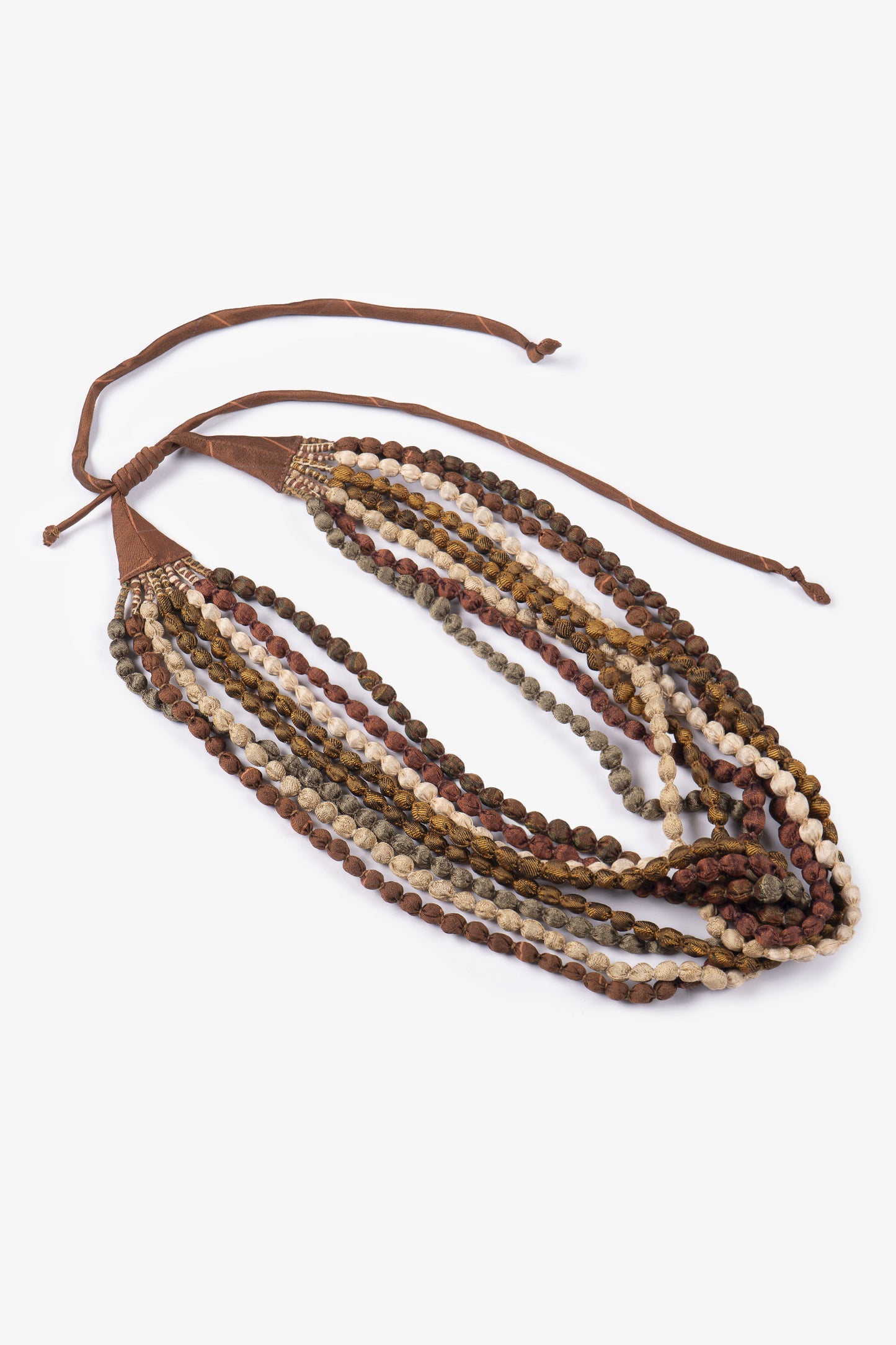 VINTAGE SILK KANTHA SEED NECKLACE - sv2721-ntl -
