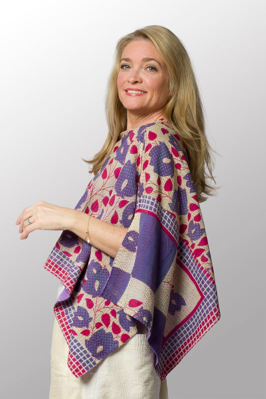 VINTAGE COTTON KANTHA CAPE - cv2806-0002a -