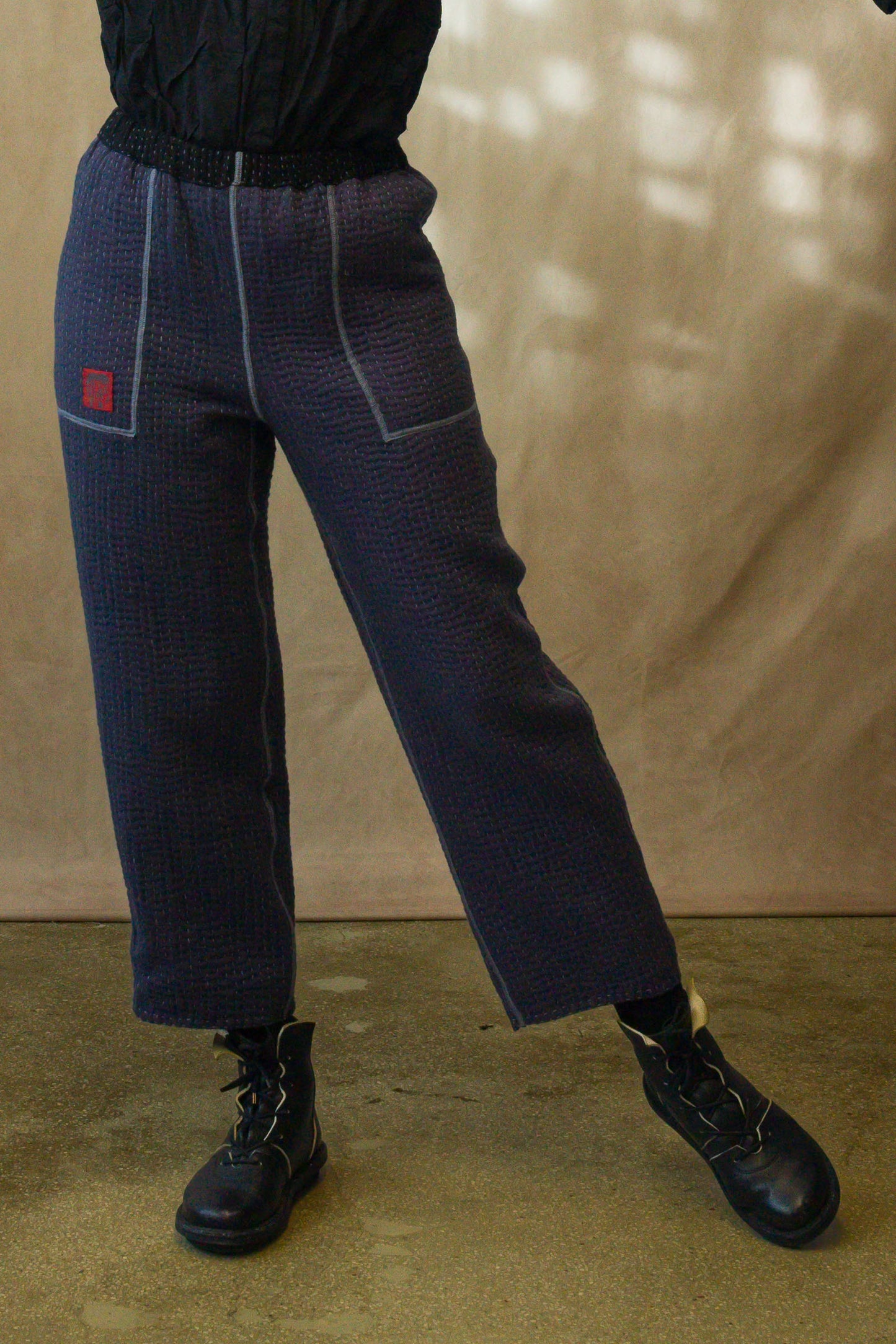 BBK SOLID KANTHA STRAIGHT PANTS - bl-bbs6664-blk -