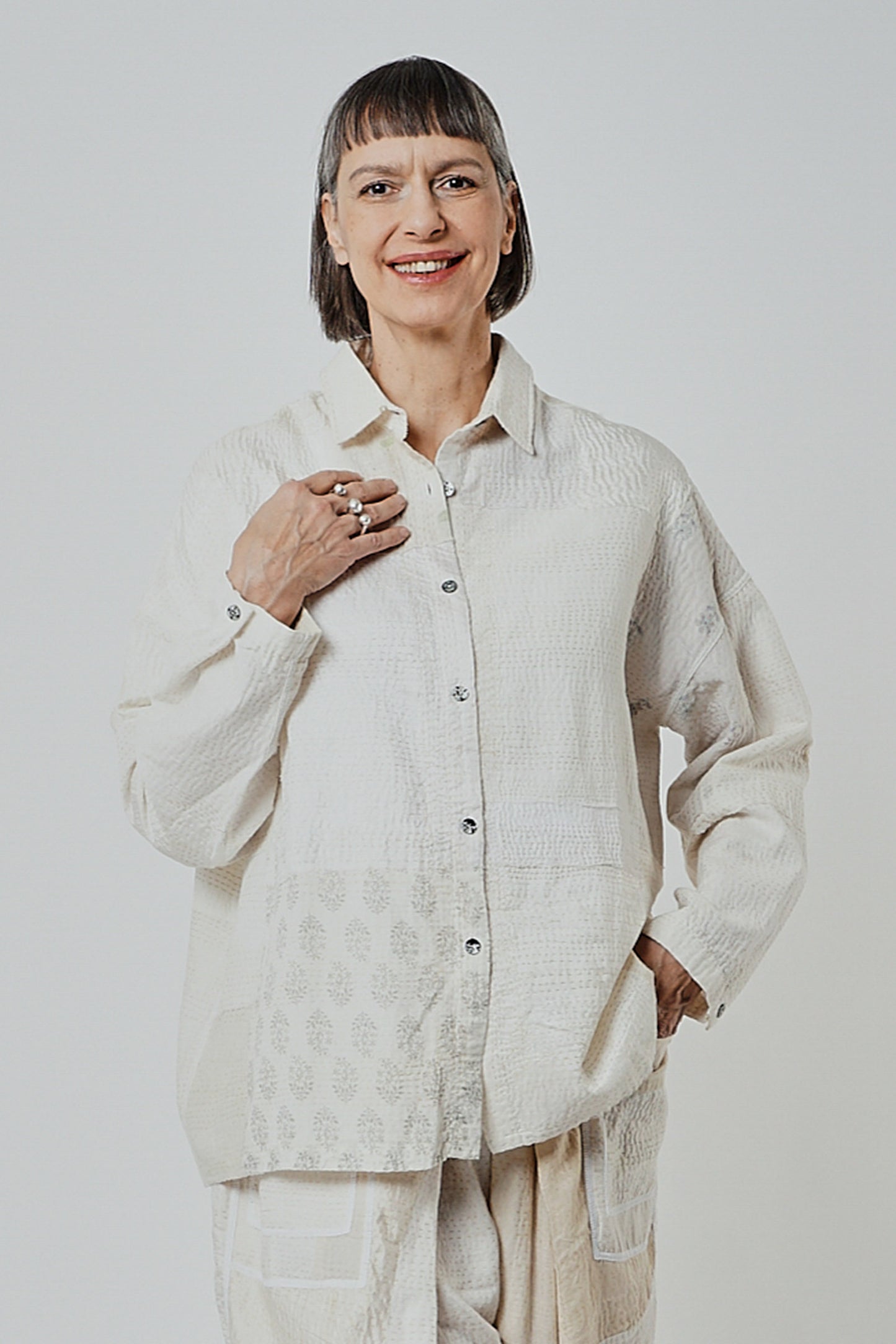 FRAYED PATCH KANTHA CAMP SHIRT - fi2525-ivy -